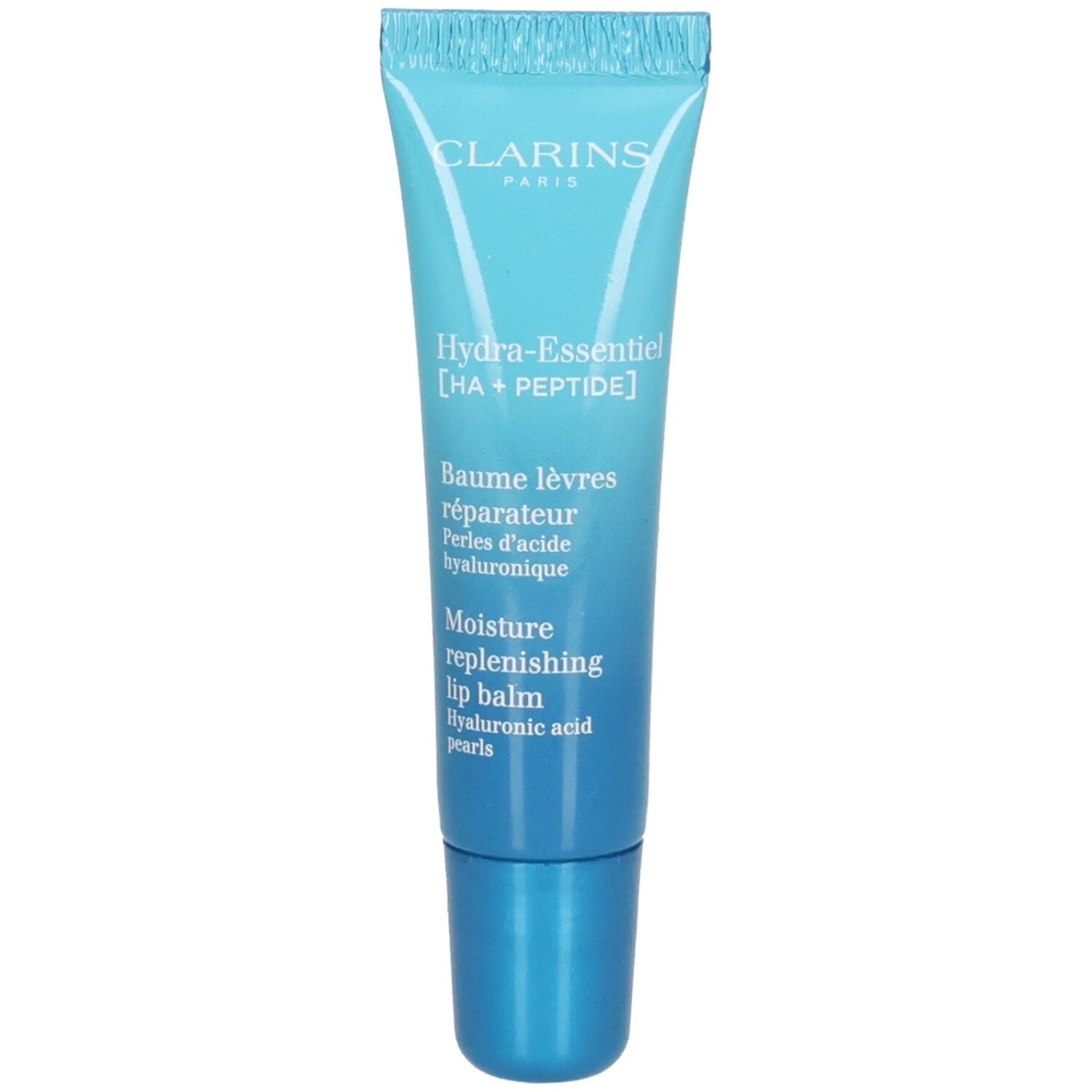Clarins Hydra-Essentiel Lippenbalsam Tube mit blauem Verschluss.
