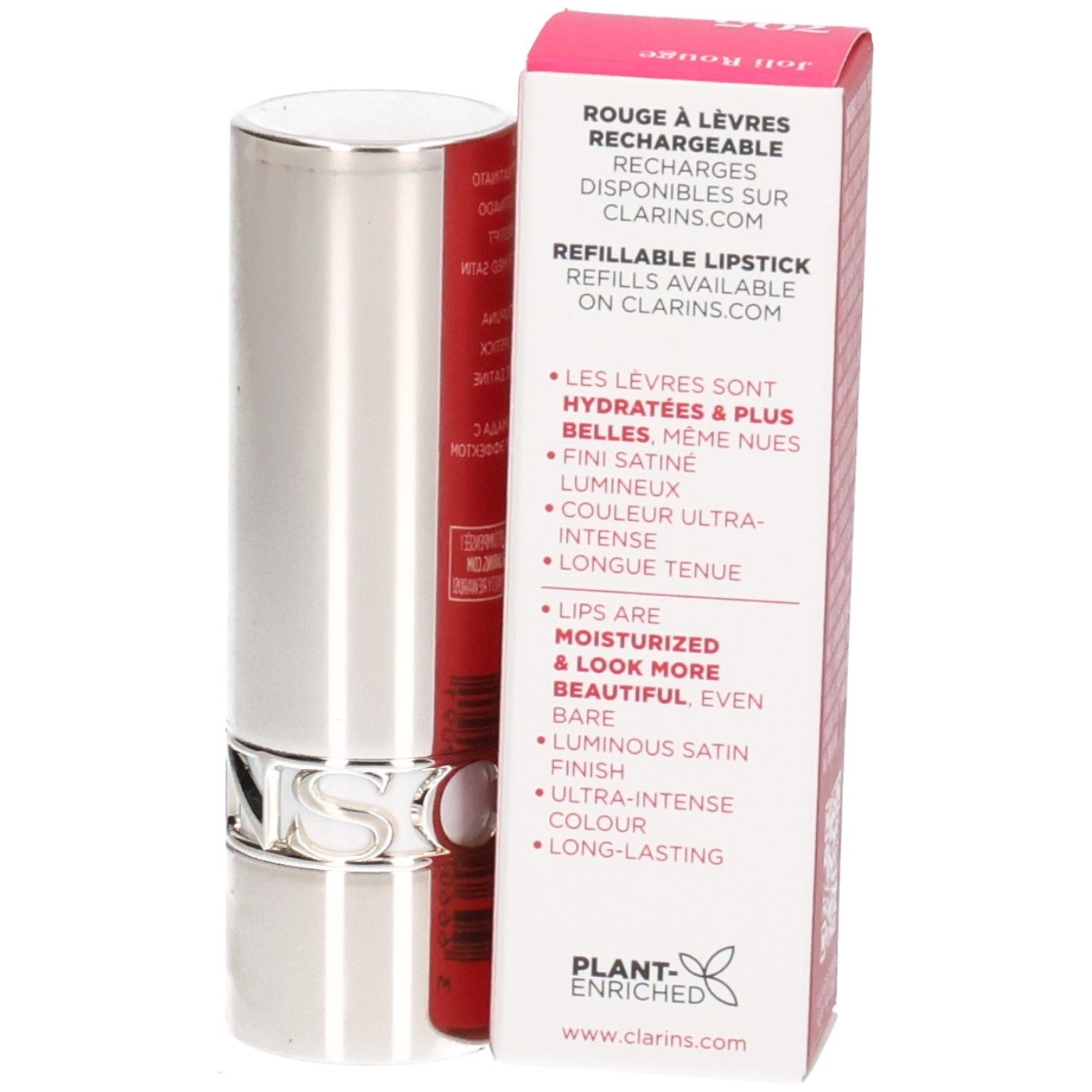 Clarins Joli Rouge Satin Lippenstift 705 Soft Berry, nachfüllbar, mit Verpackung.