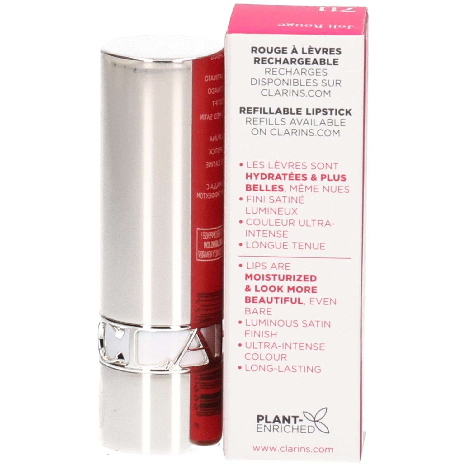 Clarins Joli Rouge Satin Lippenstift 711 Papaya, silberner Hülse mit Umverpackung, nachfüllbar.