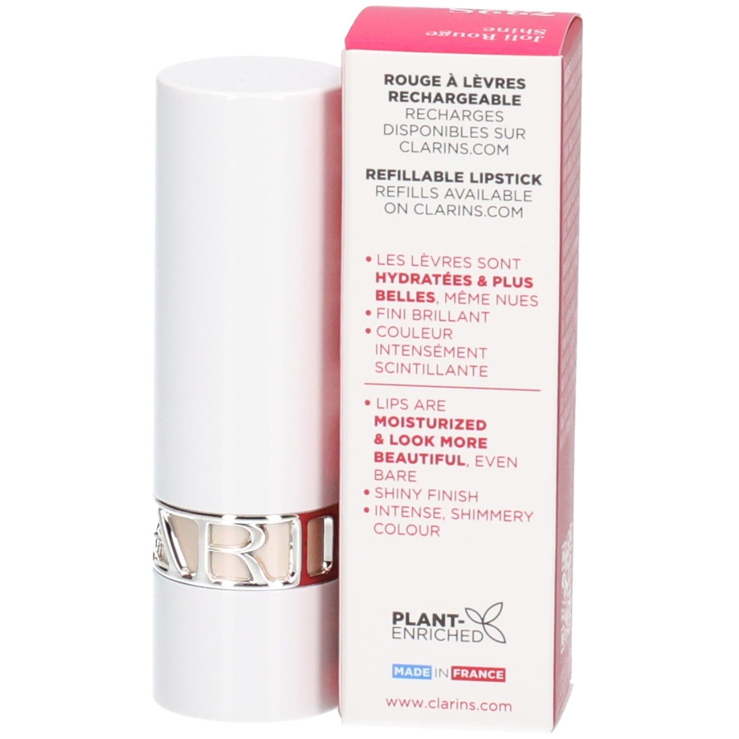 Clarins Joli Rouge Satin Lippenstift 732S Grenadine, wiederbefüllbar, Made in France.
