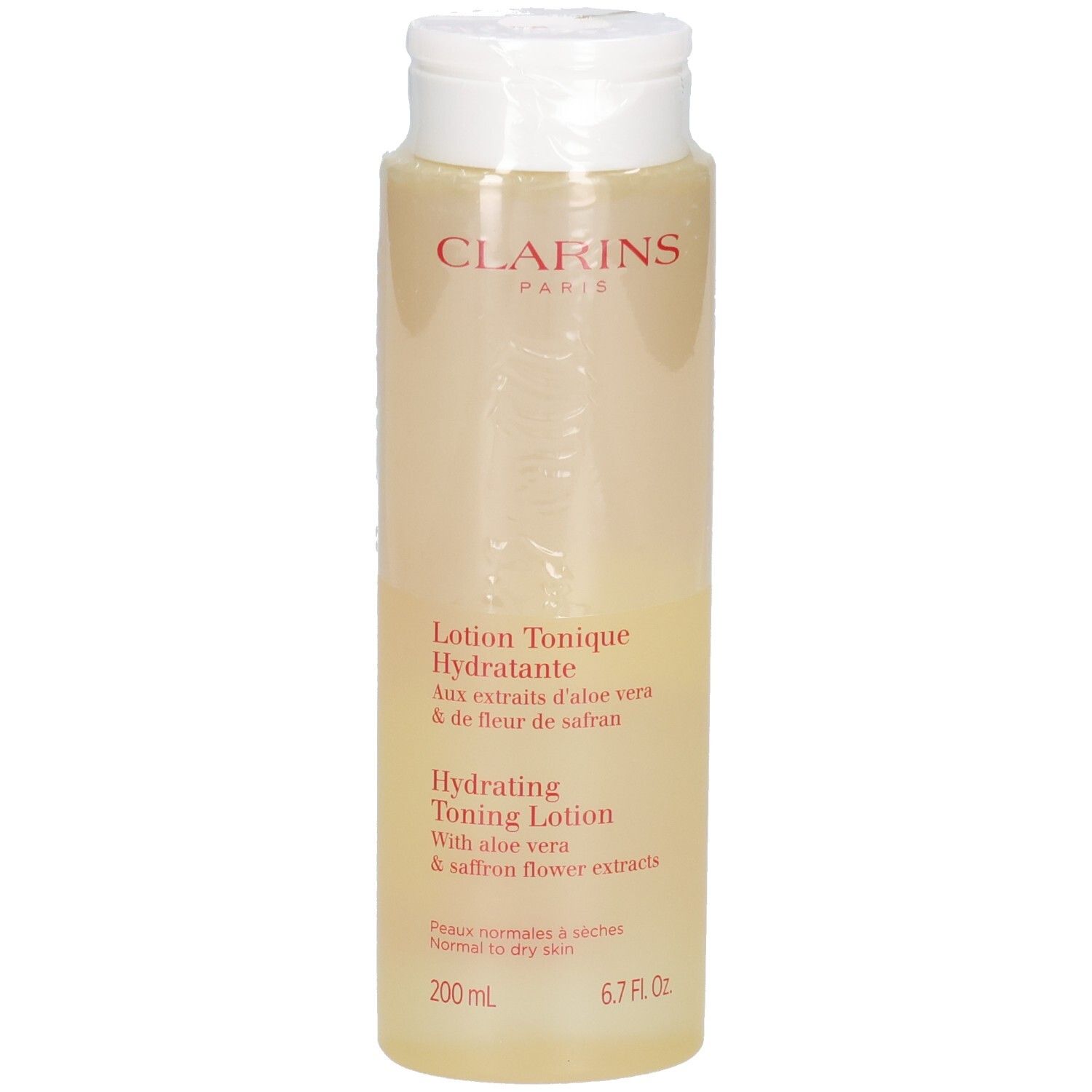 Clarins Lotion Tonique Hydratante, 200 ml, mit Aloe Vera und Safran-Extrakten.