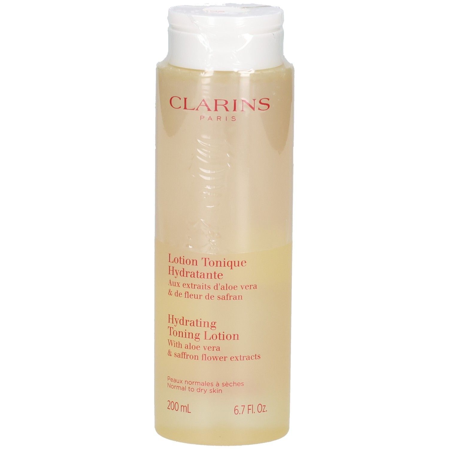 Clarins Lotion Tonique Hydratante, 200 ml, mit Aloe Vera und Safran-Extrakten.
