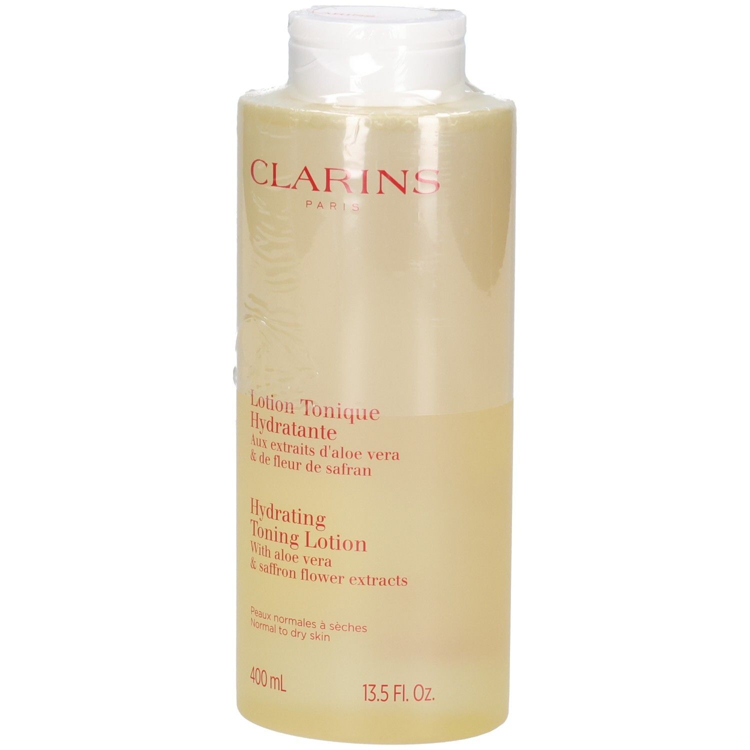 Clarins Hydrating Toning Lotion, 400 ml, mit Aloe Vera und Safranblütenextrakten.