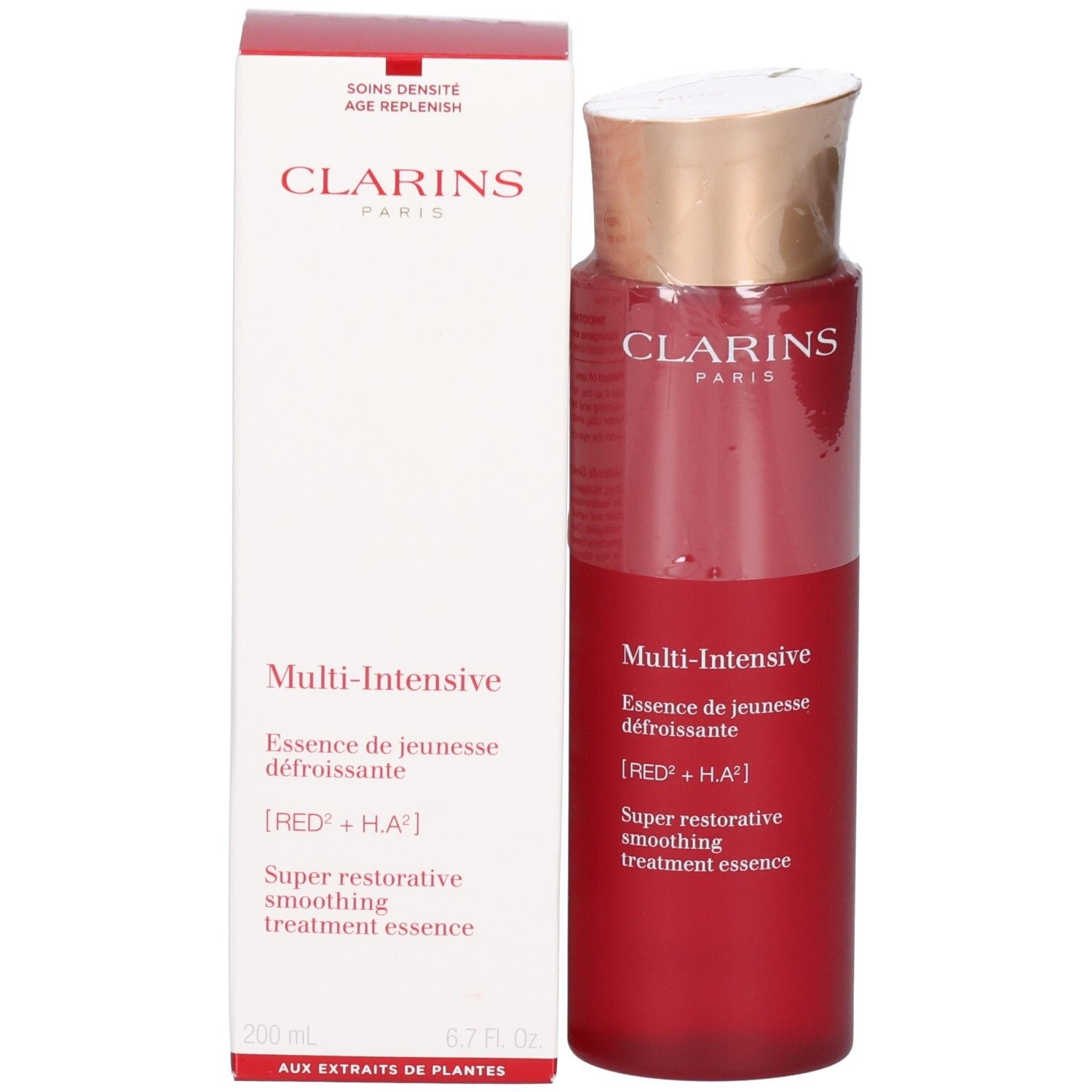 Clarins Multi-Intensive Behandlung Essence Flasche und Verpackung.