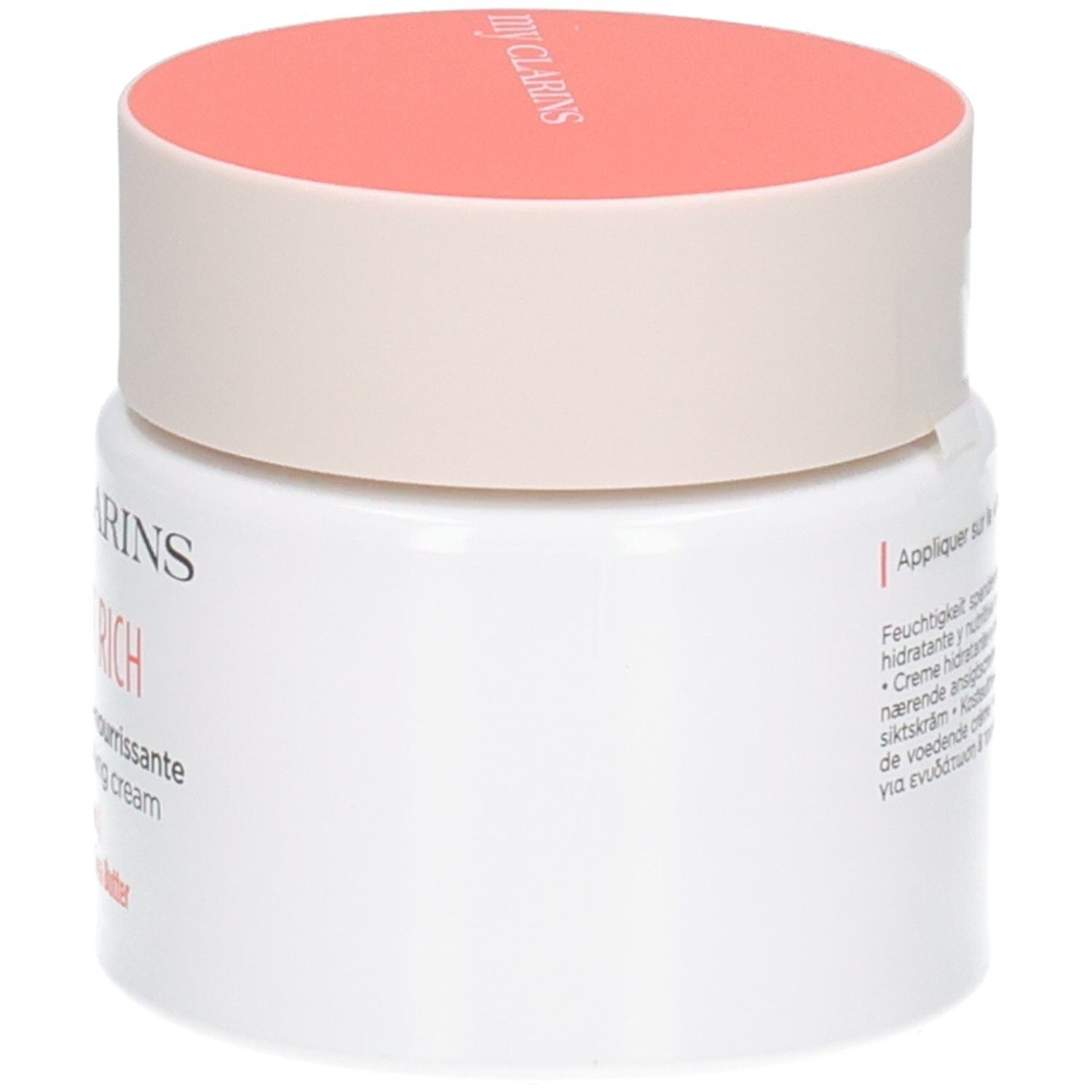 Clarins Re-Boost Rich Creme: Seitenansicht des Tiegels mit orangefarbenem Deckel.