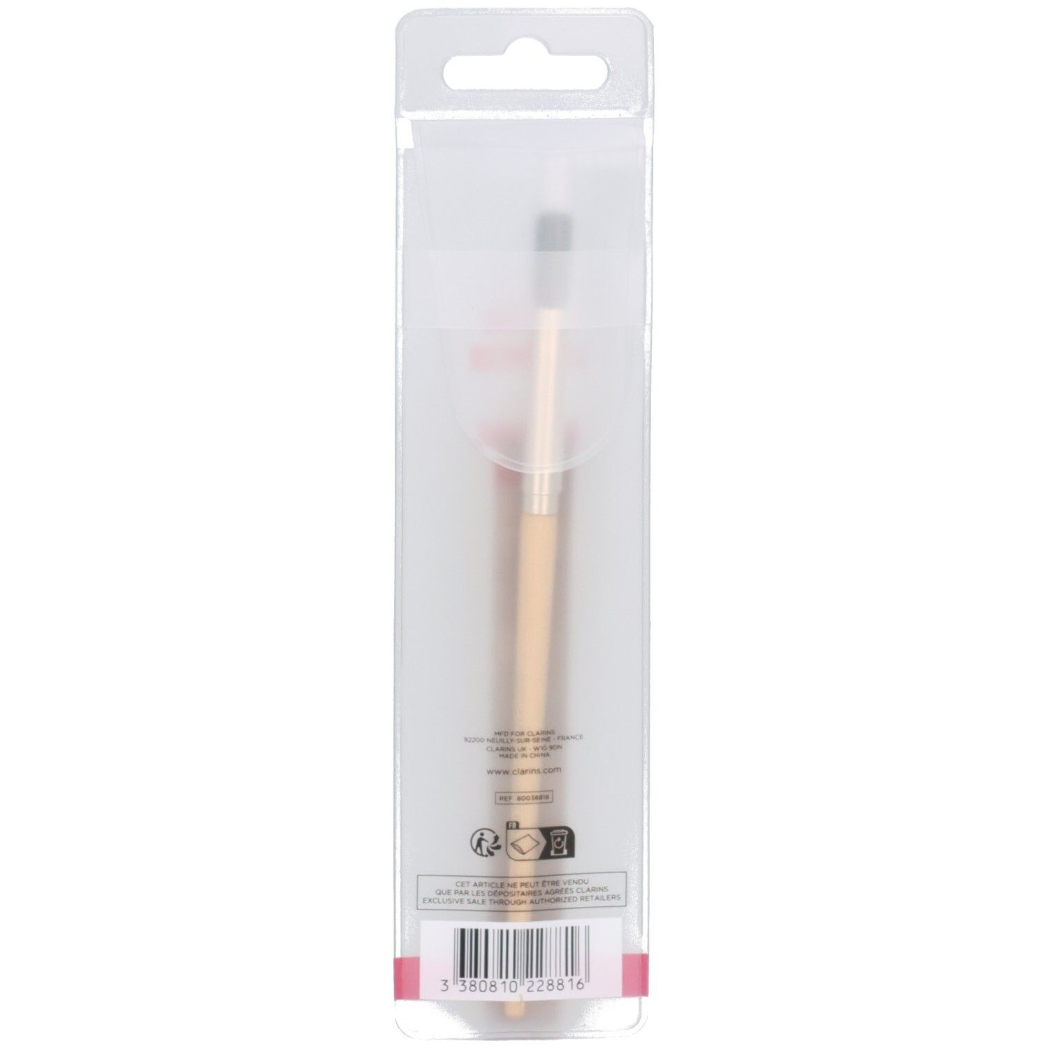 Rückseite des Clarins Pinceau Estompeur Blending Brush in transparenter Verpackung mit Barcode.