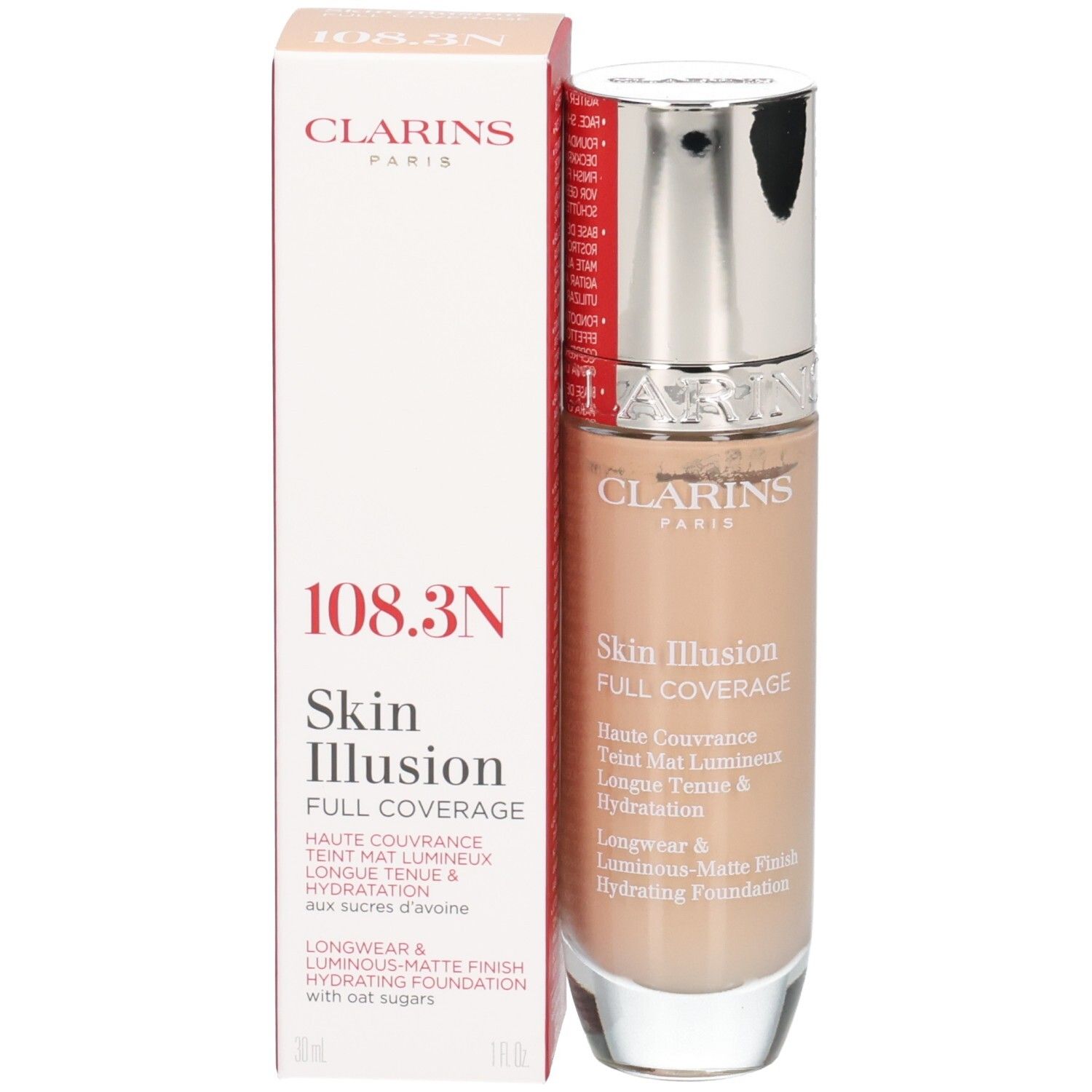 Clarins Skin Illusion Full Coverage Foundation mit Verpackung, Farbton 108.3N.