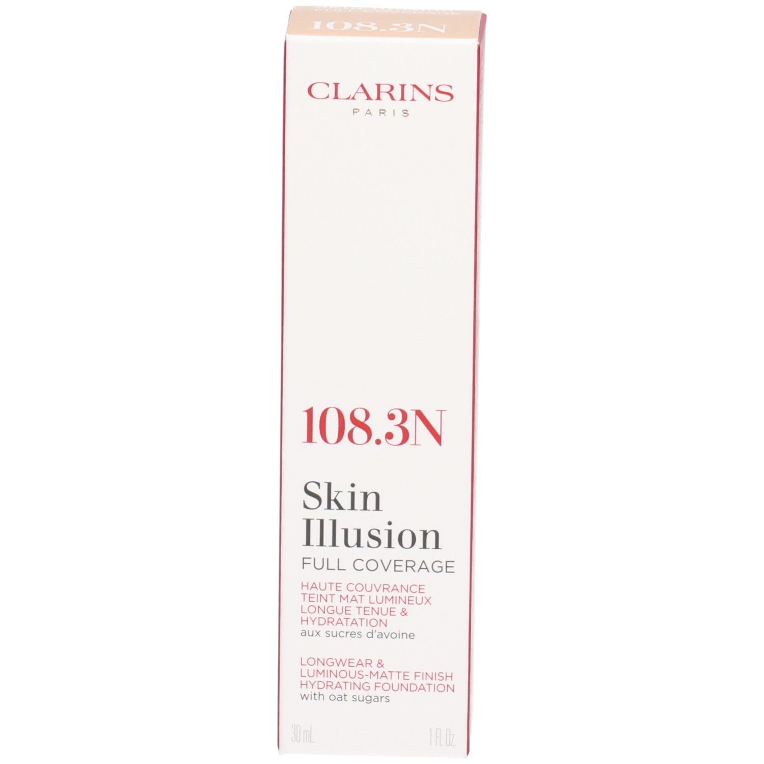 Clarins Skin Illusion Full Coverage Foundation Verpackung, Farbton 108.3N.