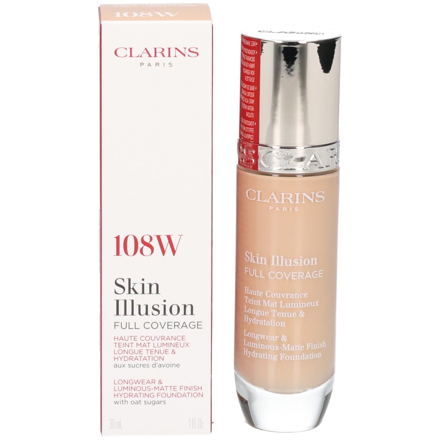 Clarins Skin Illusion Full Coverage Foundation 108W und Umverpackung.