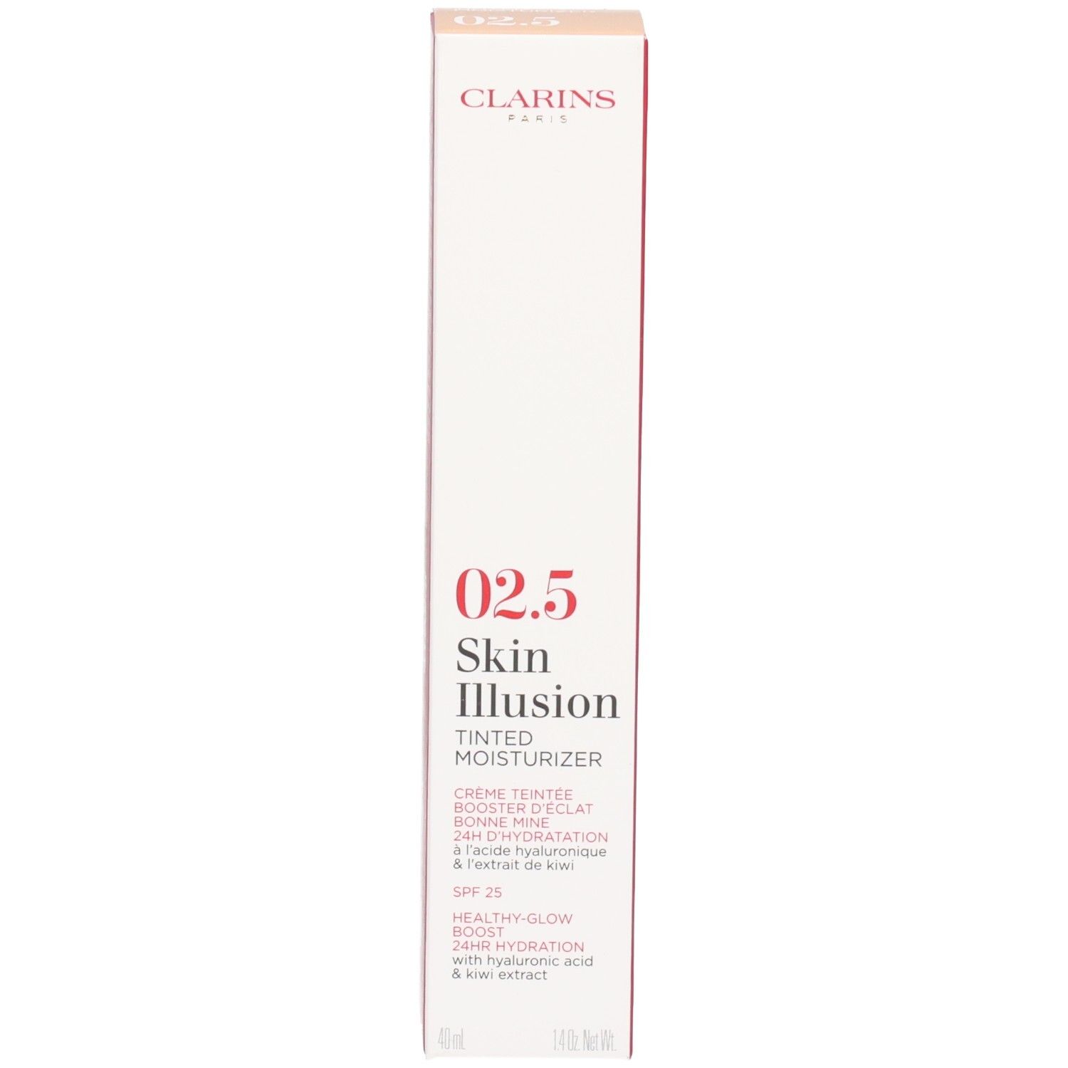 Verpackung der Clarins Skin Illusion getönten Feuchtigkeitscreme SPF 25, Farbton 025.