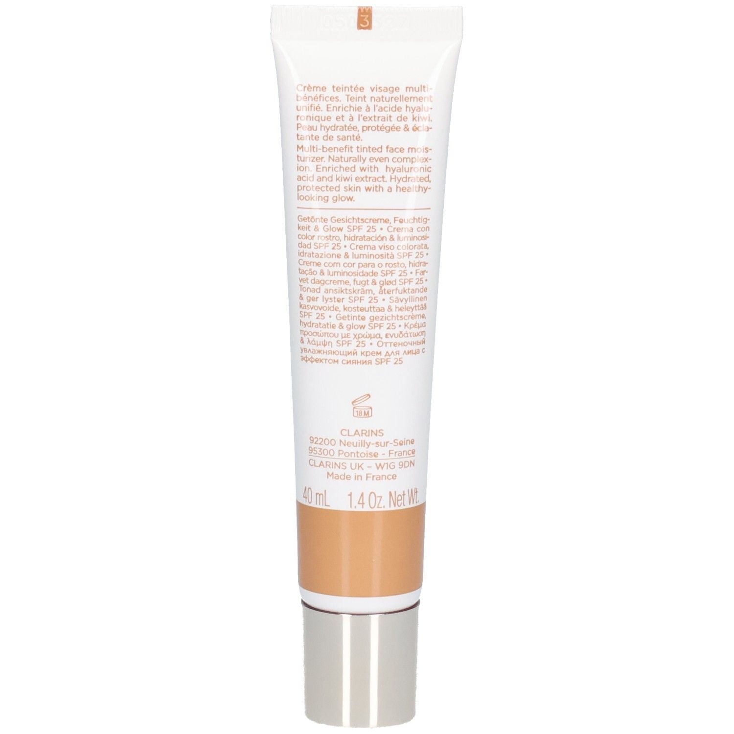 Rückseite der Clarins Skin Illusion getönten Feuchtigkeitscreme SPF 25.