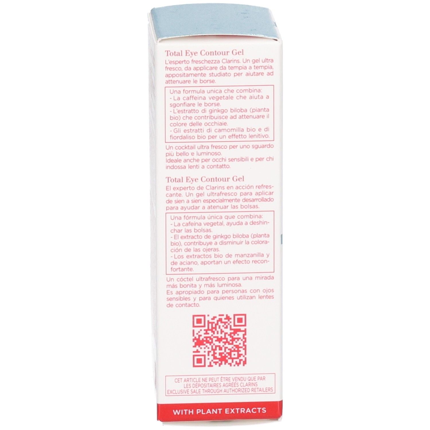 Clarins Total Eye Contour Gel Verpackung Seite mit Text