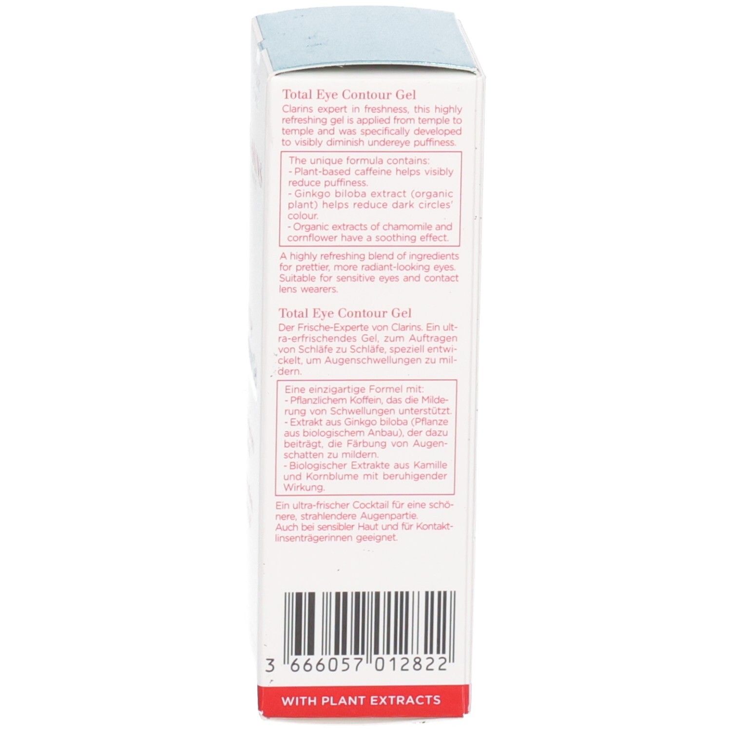 Clarins Total Eye Contour Gel Verpackung Seite mit Barcode