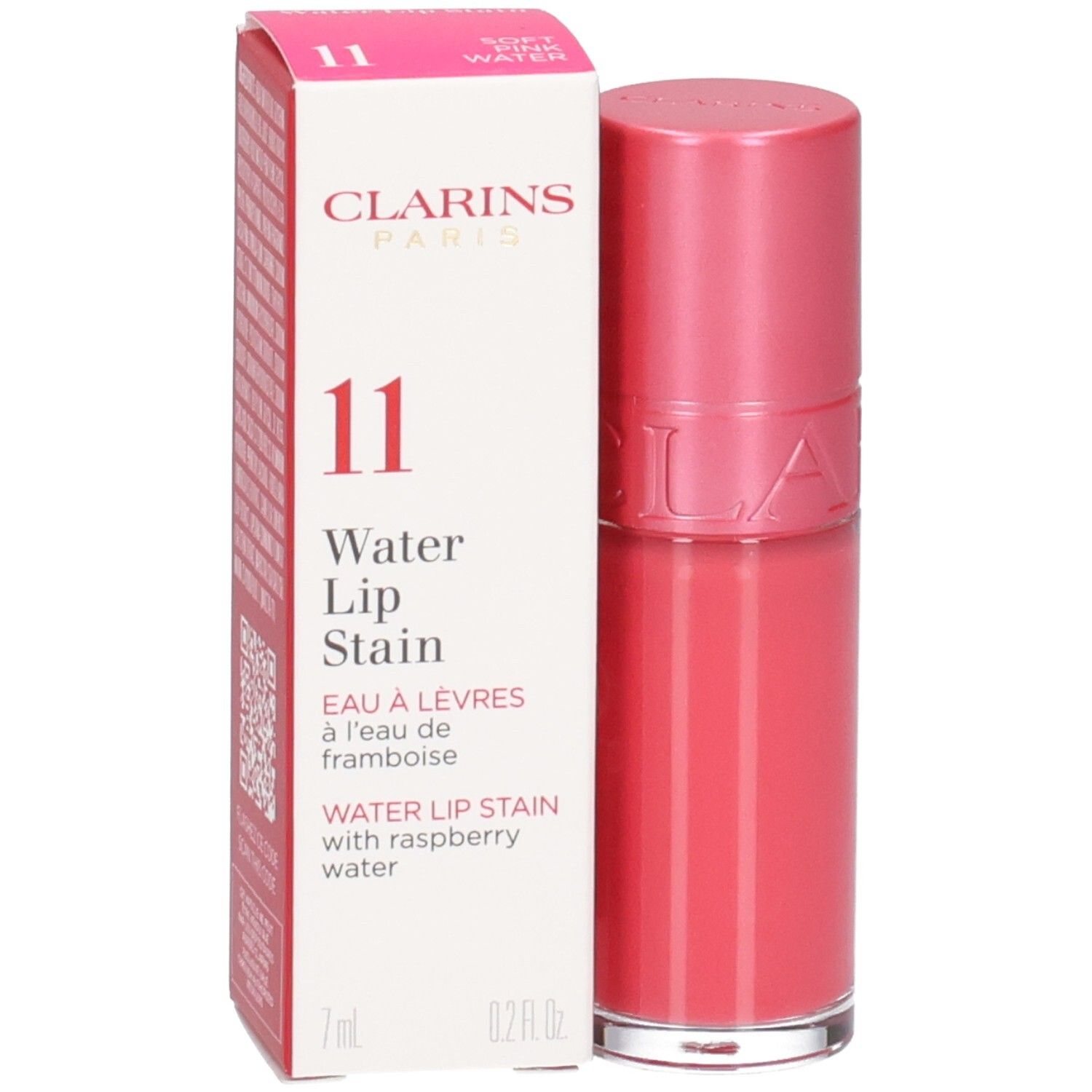 Clarins Eau à Lèvres 11, Lippenstift in Rosa mit Schachtel.