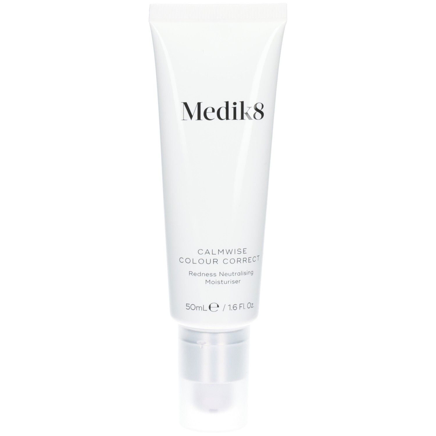 Tubo bianco con logo Medik8 e nome prodotto 'Calmwise Colour Correct'. 50ml.