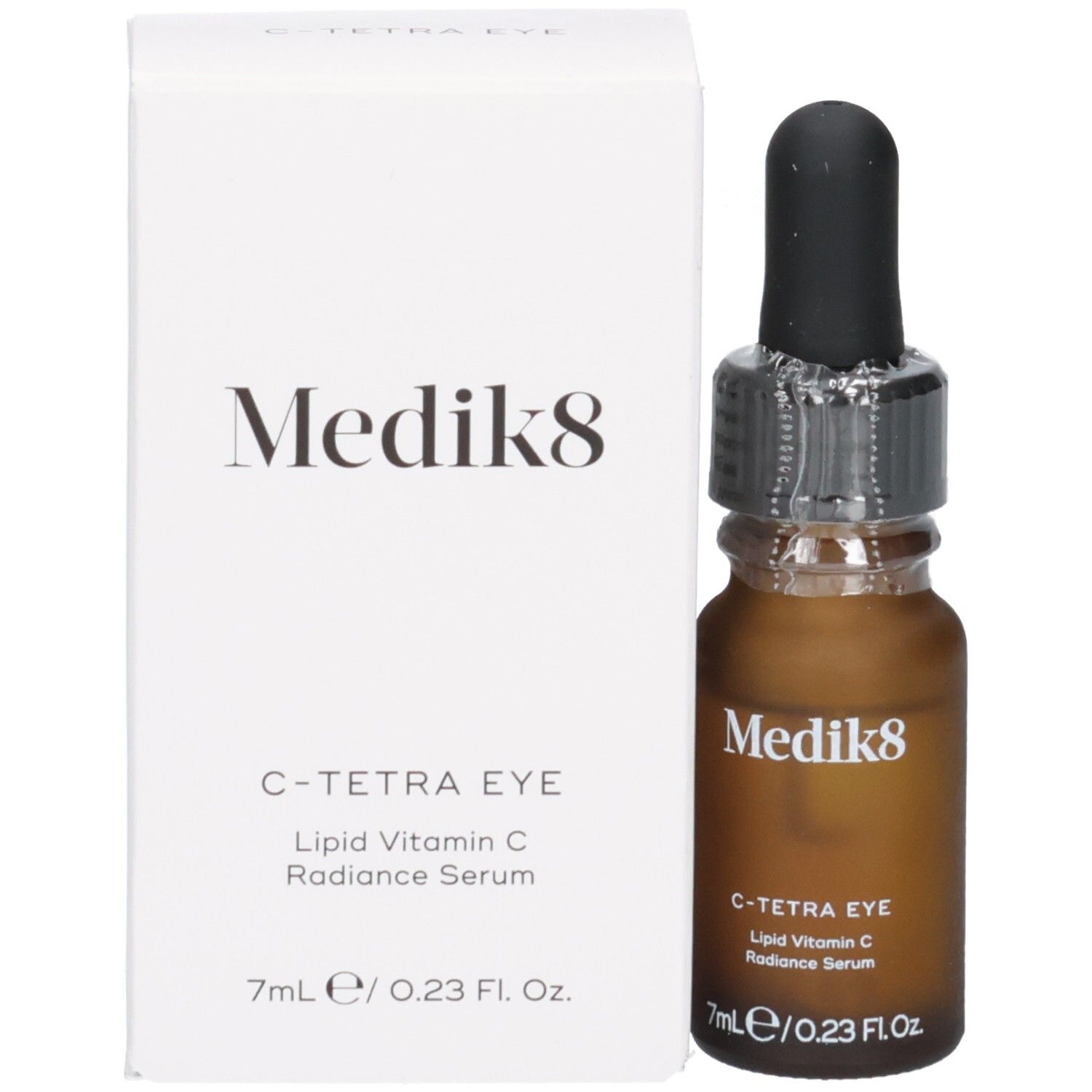 Medik8 C-Tetra Augenserum Flasche und Verpackung. 7ml / 0.23 Fl. Oz.