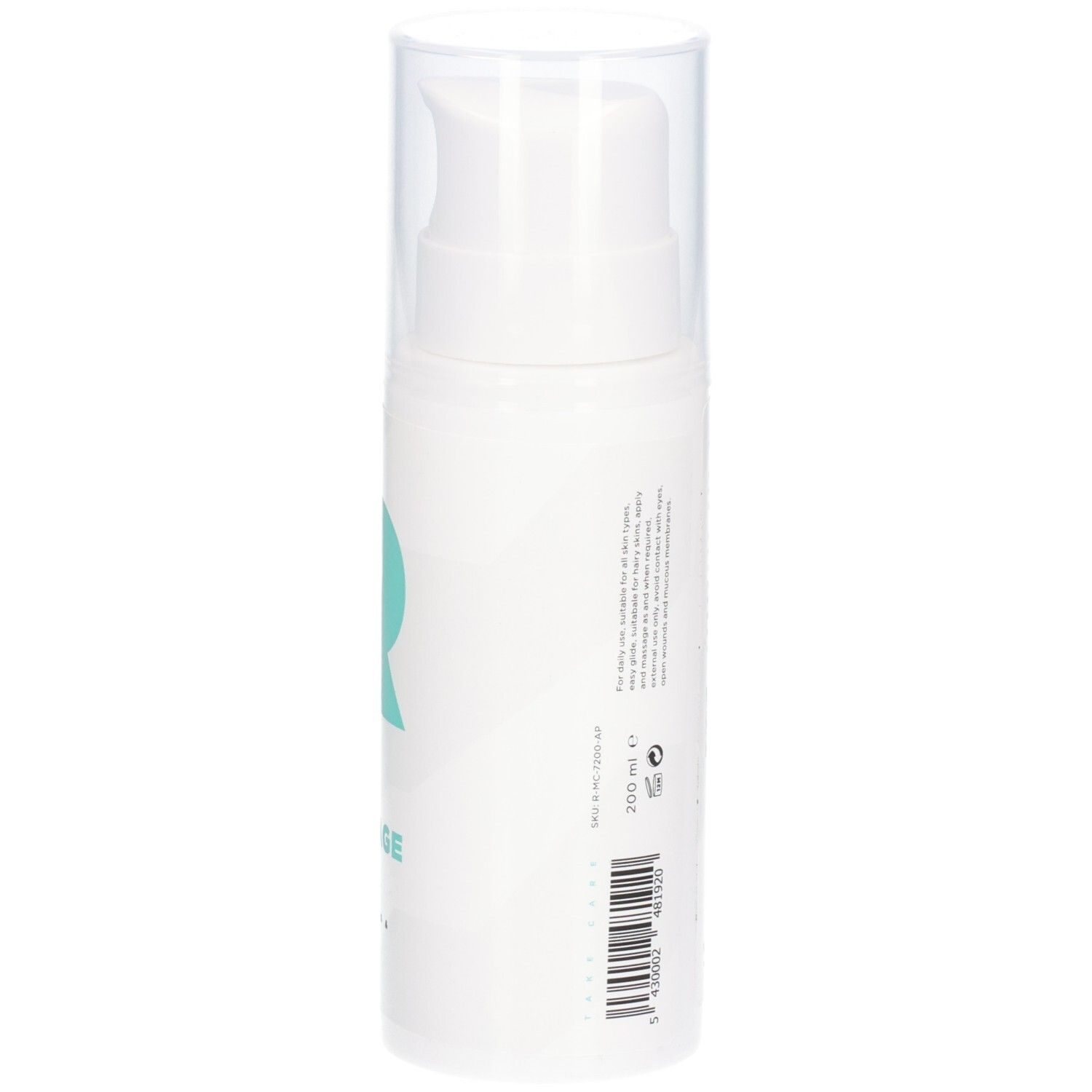 Weiße Flasche mit Sprühkopf. Türkisgrünes Logo und Schriftzug: RÉVVI Basic Massage Oil. Aufschrift: Conditioning & Nourishing.