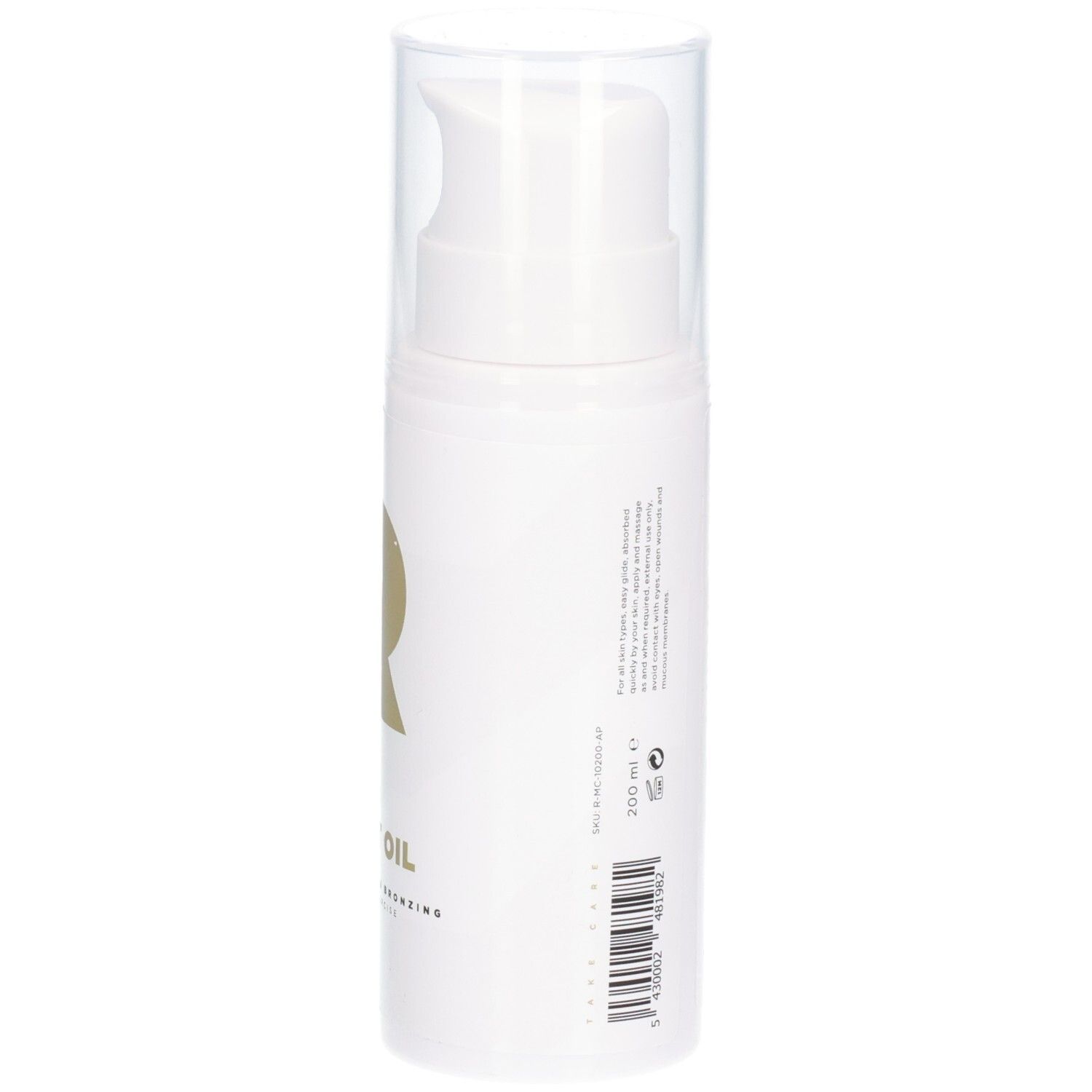 Weiße Flasche mit Text und Aufschrift. Produktname: Rapid Boost Oil. Mit transparentem Deckel.