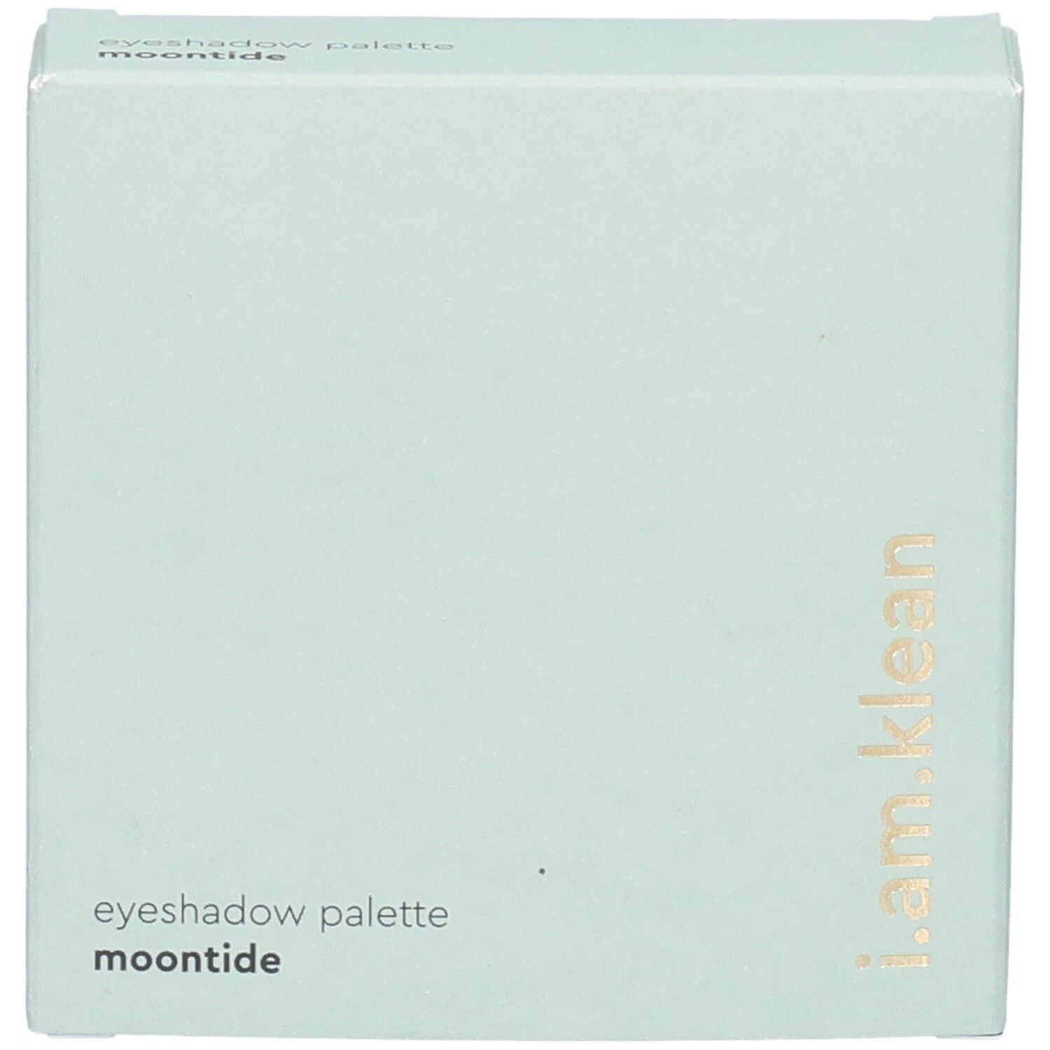 Hellgrüne Verpackung. Aufschrift: i.am.klean, Eyeshadow Palette Moontide. Goldfarbene Schrift.