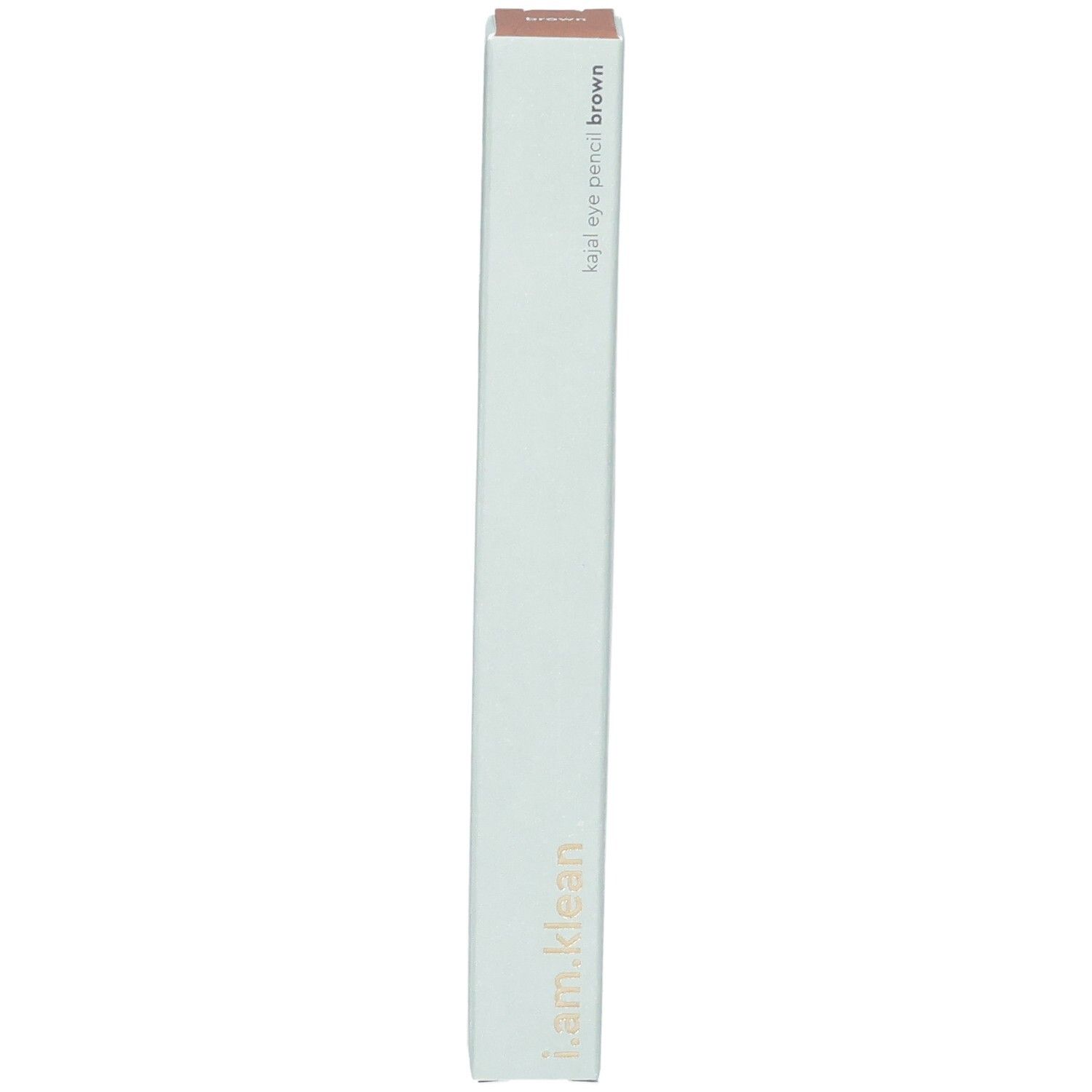 Kajal Eye Pencil Brown Verpackung. Marke i.am.klean. Hellgrüne Schachtel mit braunem Deckel. Produktname und Marke sichtbar.