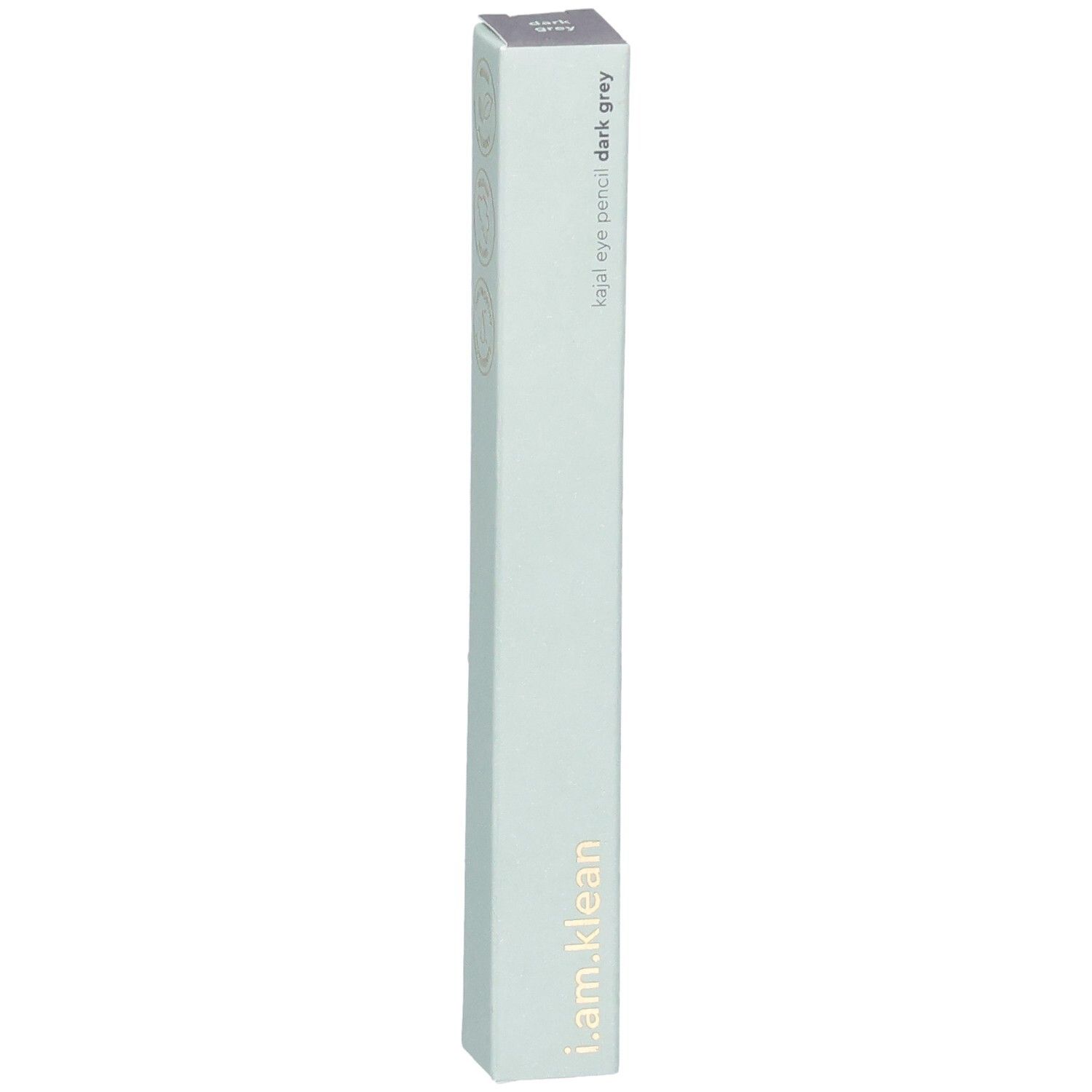 Kajal Eye Pencil Dark Grey Moontide in hellgrüner Verpackung. Marke i.am.klean. Schlanke, rechteckige Form.
