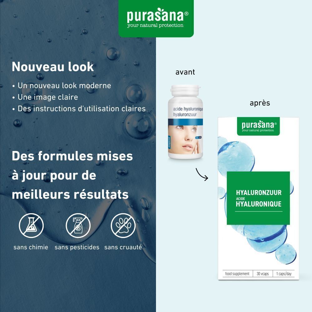 Comparaison: ancien et nouvel emballage. Nouvel emballage: boîte blanche avec étiquette verte. 30 gélules.