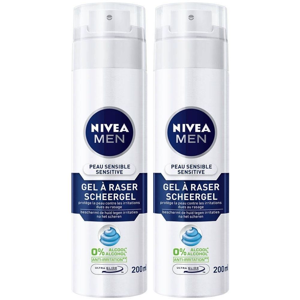 Deux flacons de gel à raser NIVEA MEN, 200ml.