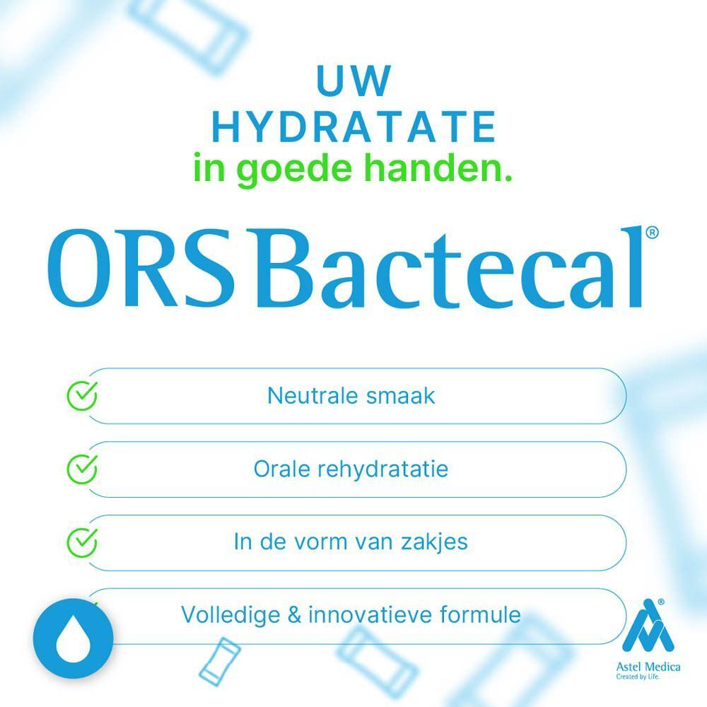 ORS Bactecal®: Neutrale smaak, orale rehydratatie, zakjes, complete formule.