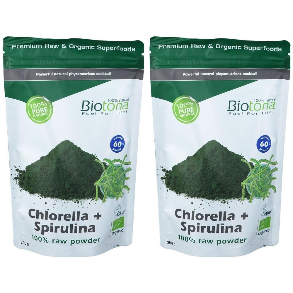 Biotona Bio Chlorella + Spirulina Raw Poeder 200 g x2 2x200 Pulver