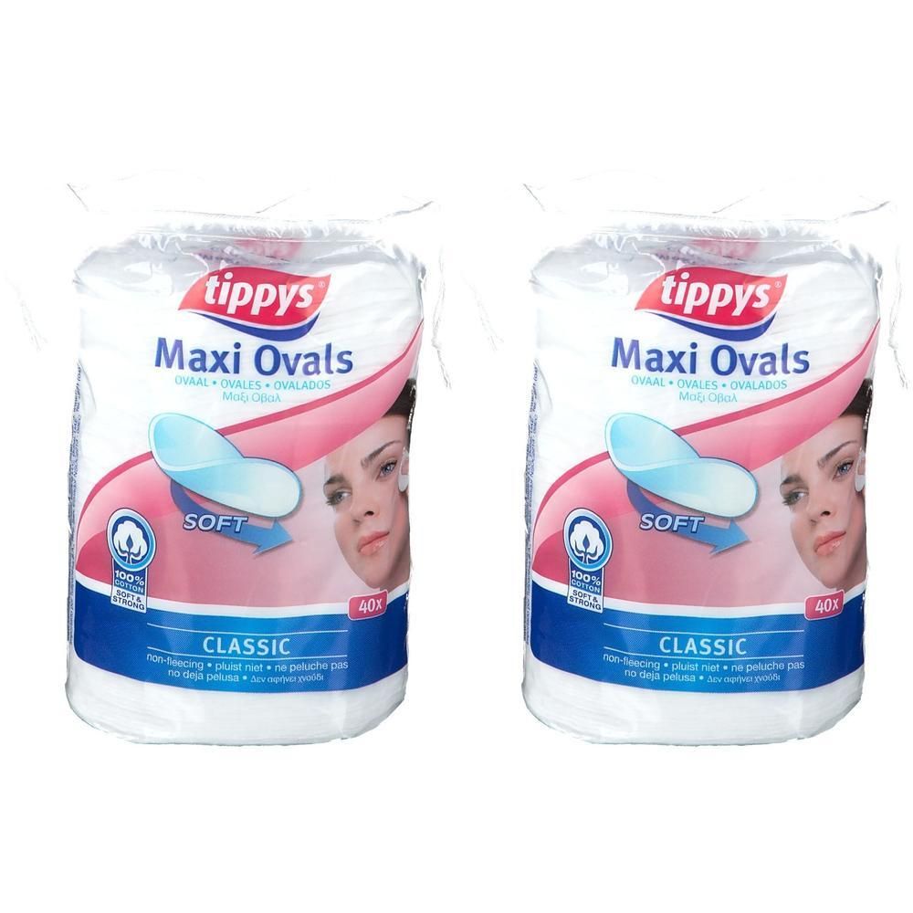 Tippys Maxi Pads Wattenschijfjes Katoen Ovaal 40 St x2 2x40 Watte
