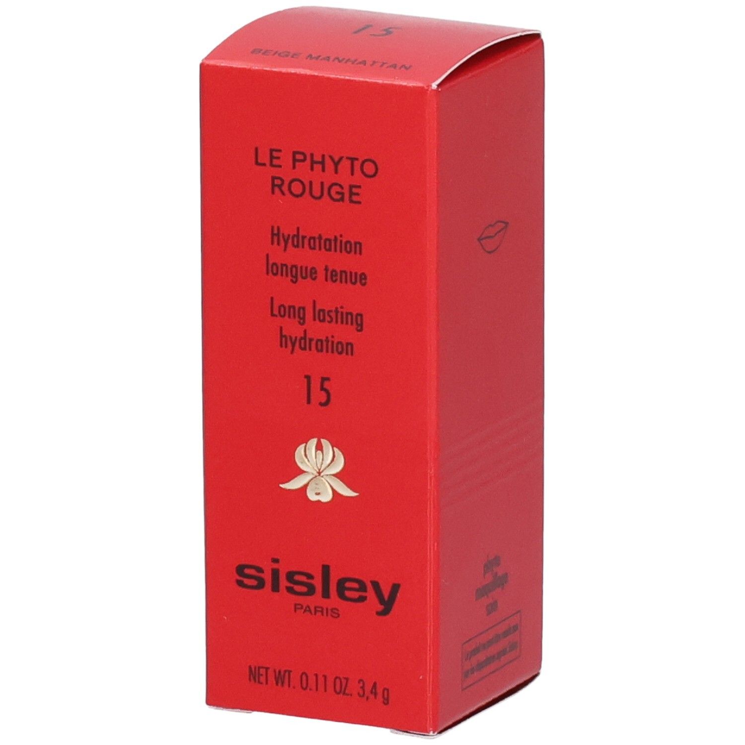 Sisley Le Phyto Rouge Lippenstift, Farbe 15 Beige Manhattan, rote Verpackung.