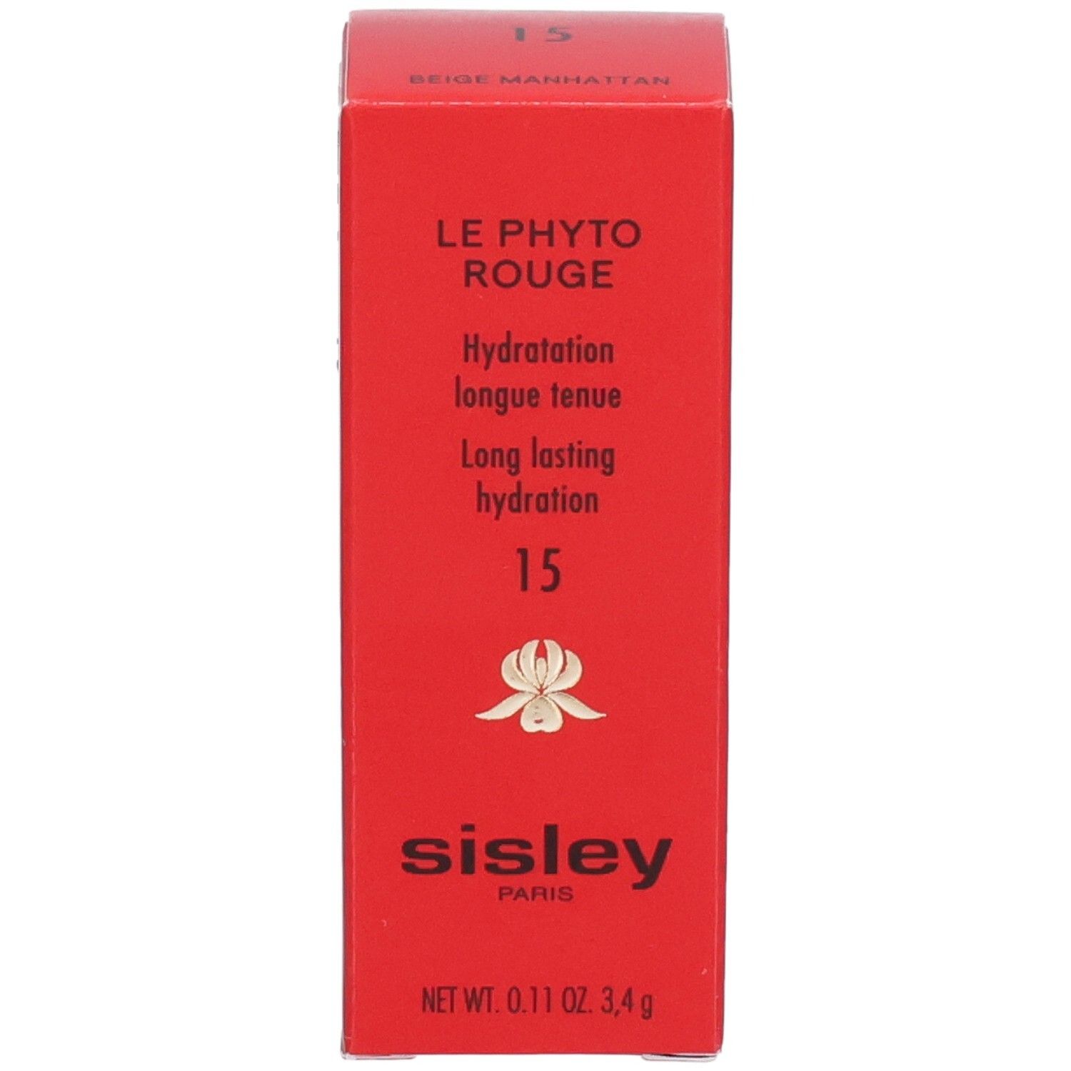 Sisley Le Phyto Rouge Lippenstift, Farbe 15 Beige Manhattan, rote Verpackung.