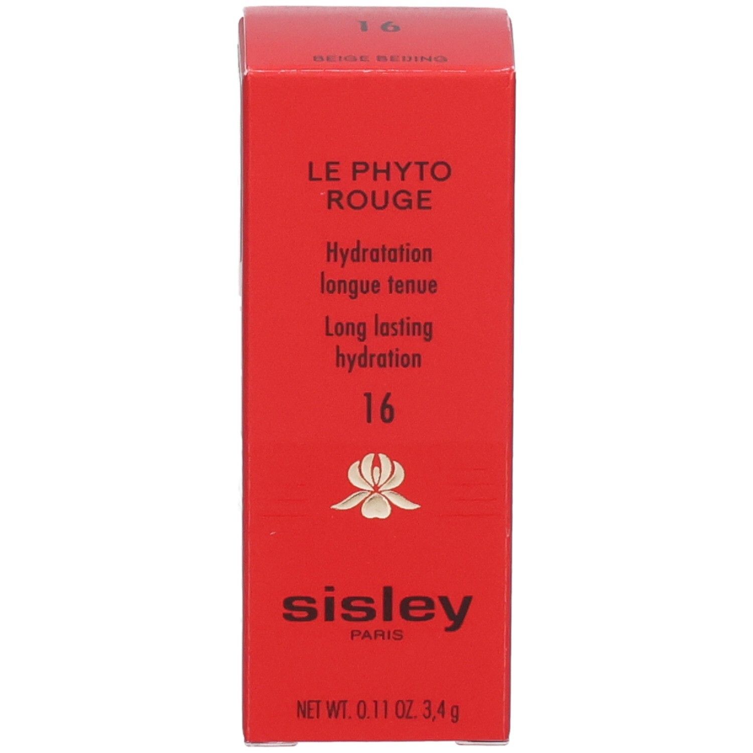 Sisley Le Phyto Rouge Lippenstift Verpackung, rot, mit Produktinformationen und Logo.