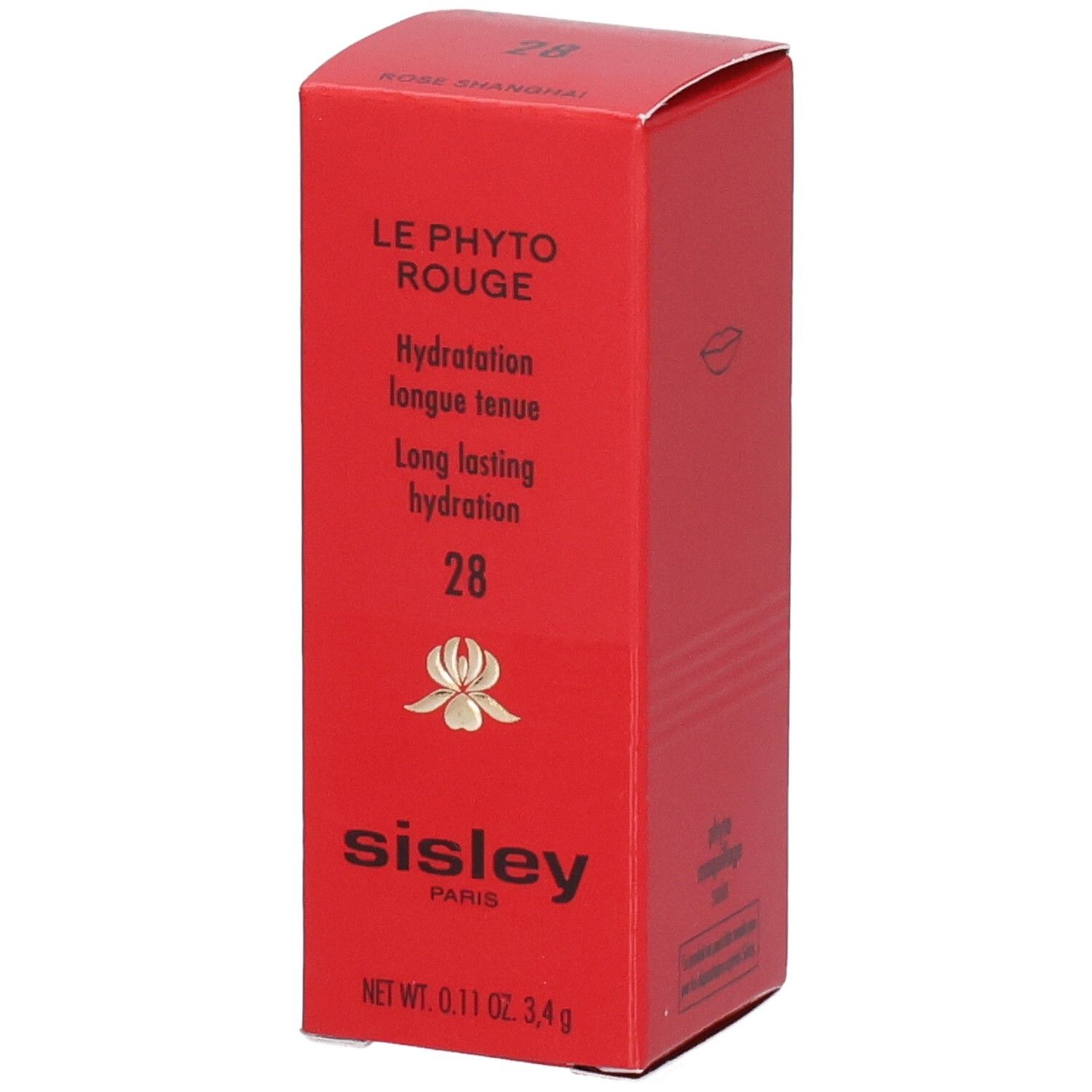 Sisley Le Phyto Rouge Lippenstift-Verpackung, rot, mit Produktinformationen und Logo.