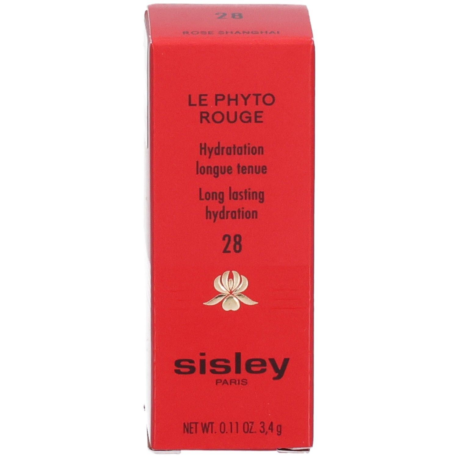 Sisley Le Phyto Rouge Lippenstift-Verpackung, rot, mit Produktinformationen und Logo.