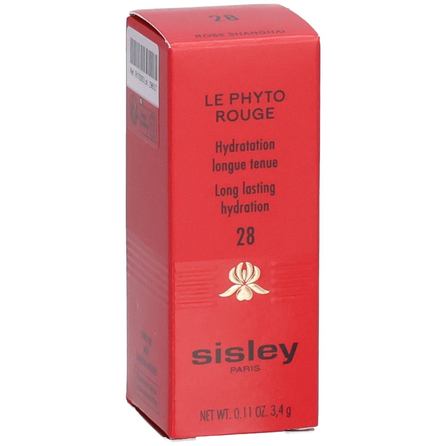 Sisley Le Phyto Rouge Lippenstift-Verpackung, rot, mit Produktinformationen und Logo.