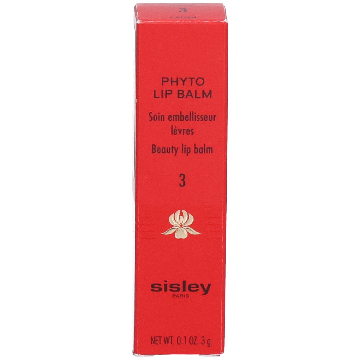 Rote Faltschachtel für SIS PHYTO LIP BALM, mit Produktinformationen und Sisley-Logo.