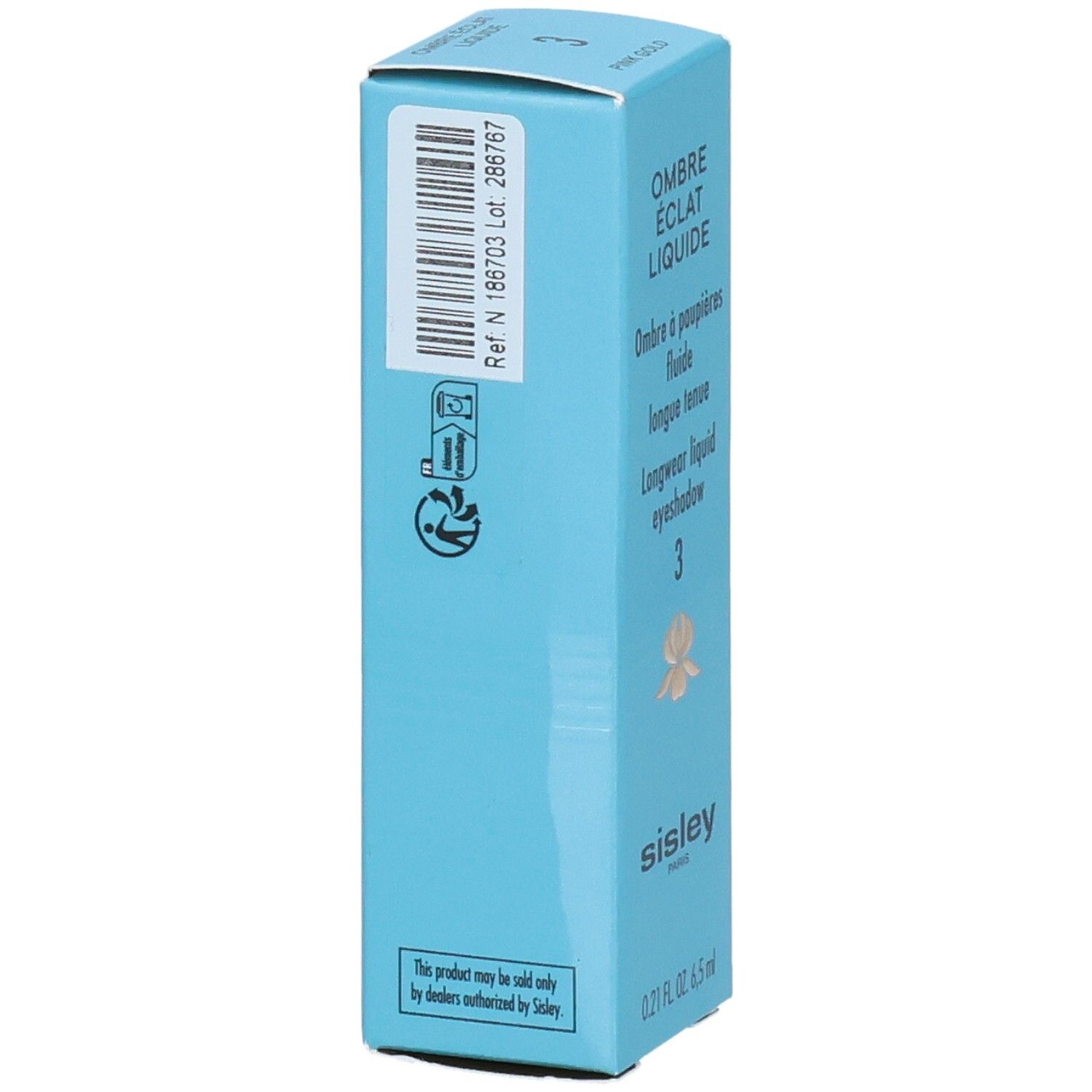 Sisley Ombre Eclat Liquide Lidschatten, Rückseite mit Barcode und Produktinformationen.