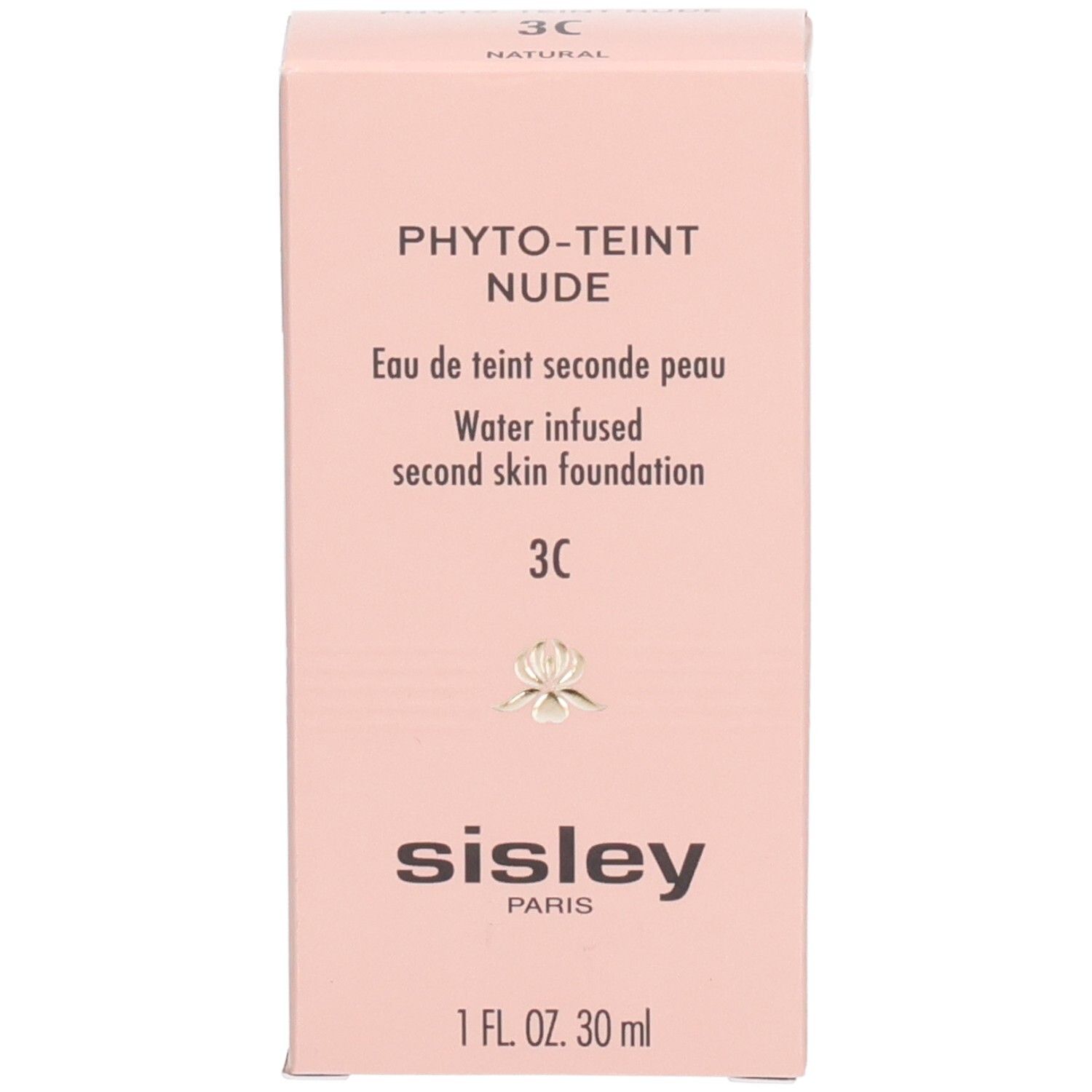 Sisley Phyto-Teint Nude Foundation Flakon und Verpackung in hellem Pfirsichton.