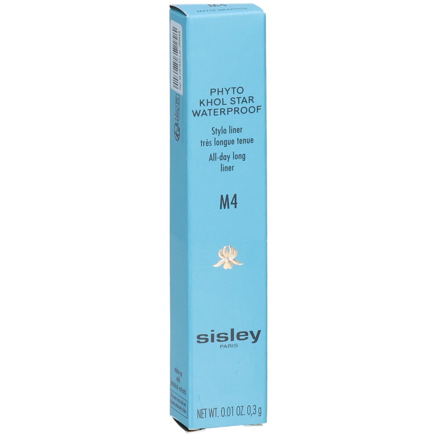 Sisley Phyto-Khol Star Waterproof Eyeliner M4 in blauer Faltschachtel, Vorderseite mit Details.