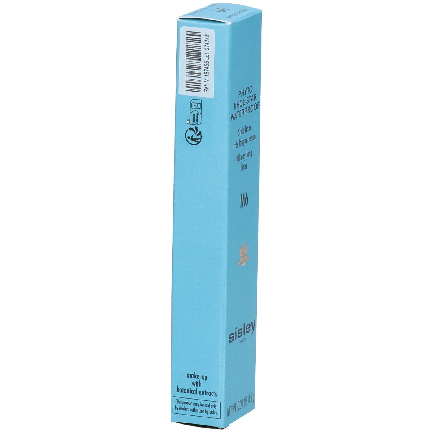 Sisley Phyto-Khol Star Waterproof Eyeliner M6, Rückseite der blauen Faltschachtel.