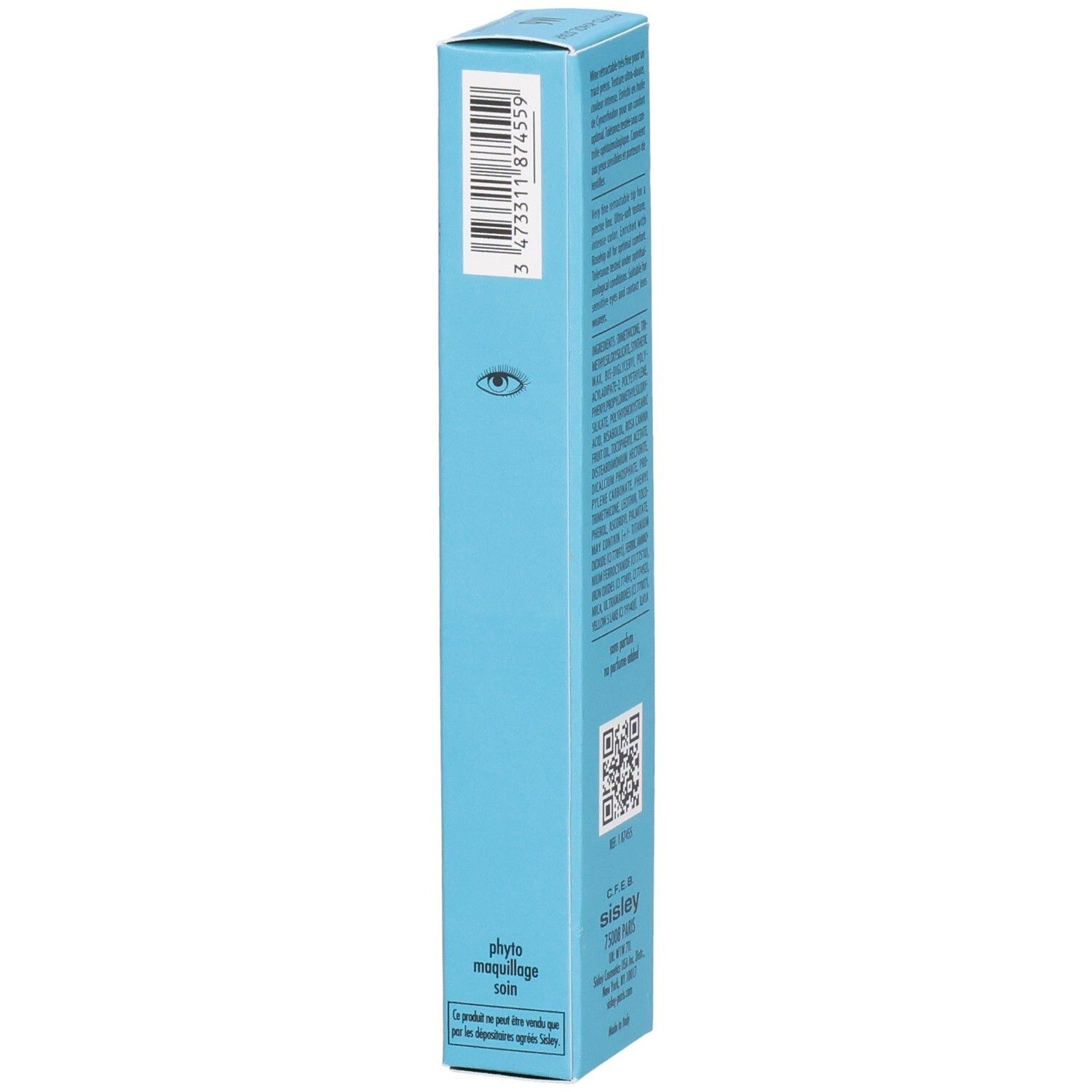 Sisley Phyto-Khol Star Waterproof Eyeliner M6, Seitenansicht der blauen Faltschachtel mit Produktinformationen.