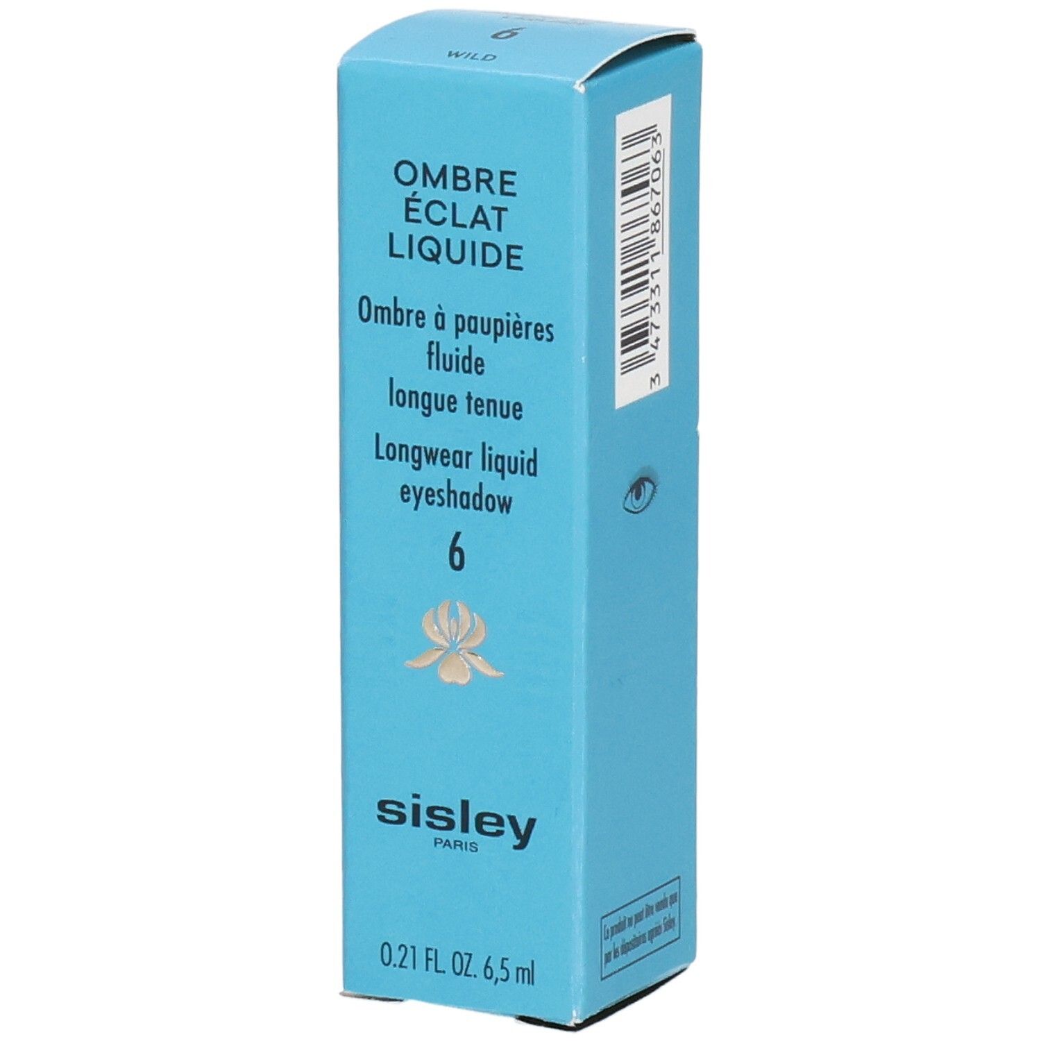 Sisley Ombre Eclat Liquide Lidschatten-Verpackung, Farbe 6, mit floralem Motiv.
