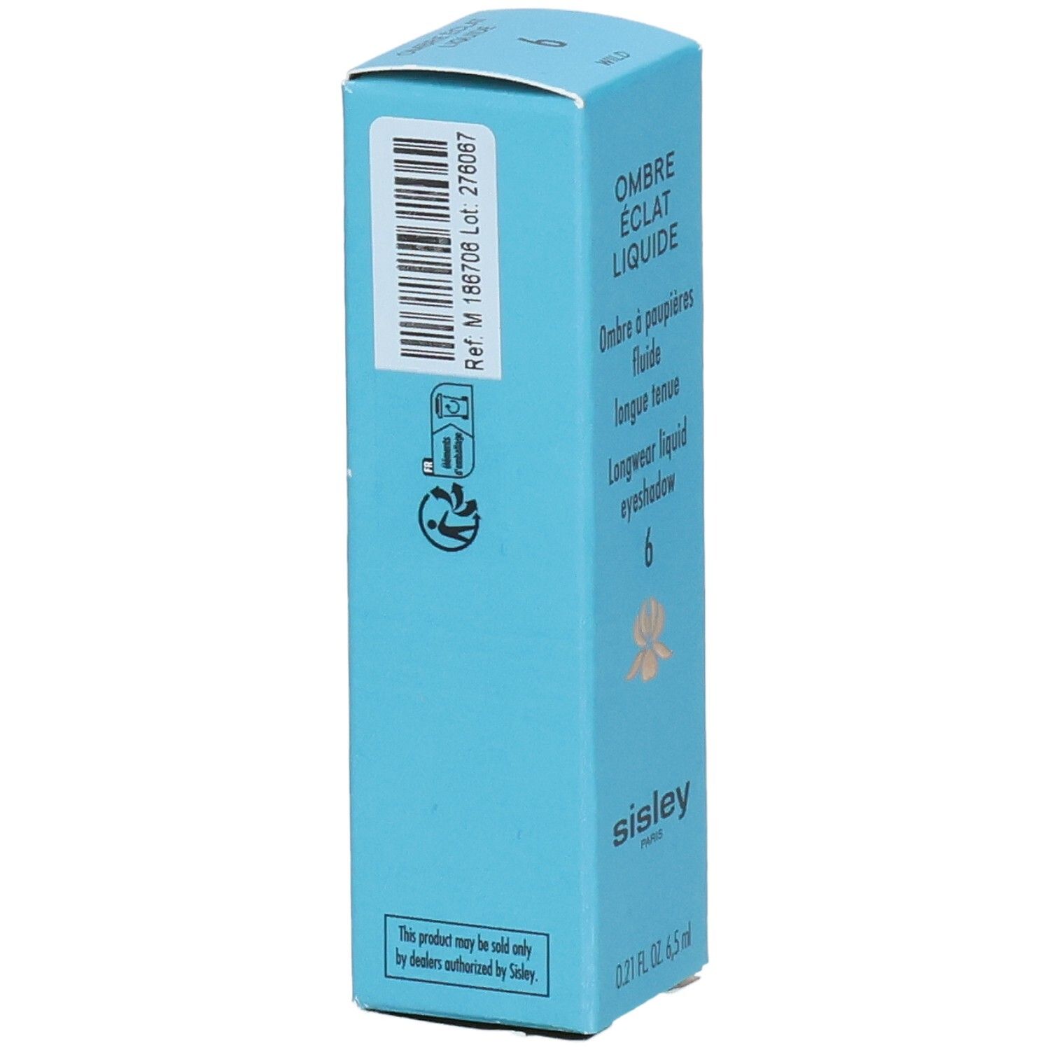 Sisley Ombre Eclat Liquide Lidschatten-Verpackung, Rückseite mit Barcode und Produktinformationen.