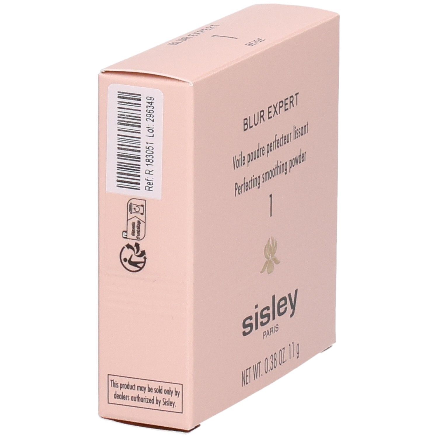 Sisley Blur Expert Puderbox, Rückseite mit Barcode und Produktinformationen.
