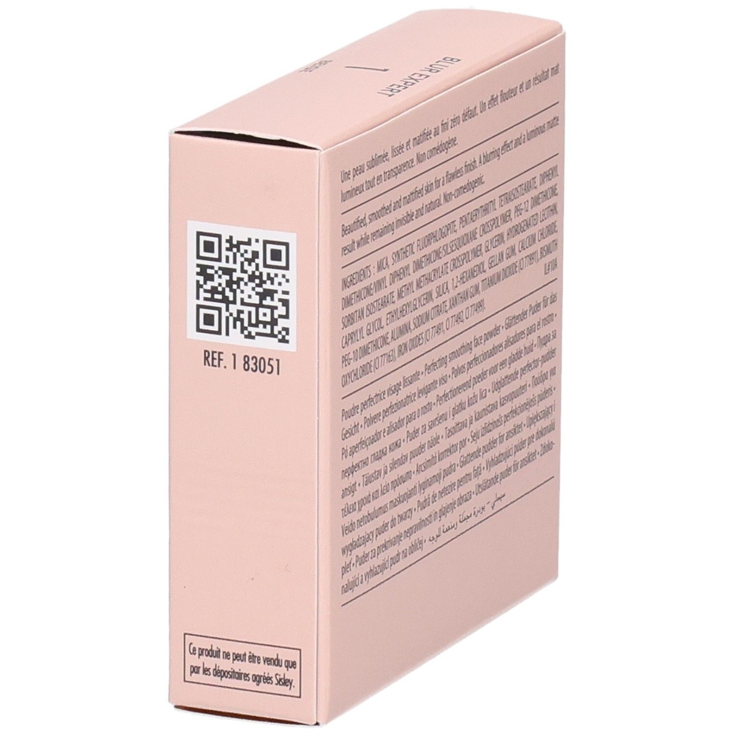 Sisley Blur Expert Puderbox, Seite mit QR-Code und Referenznummer.