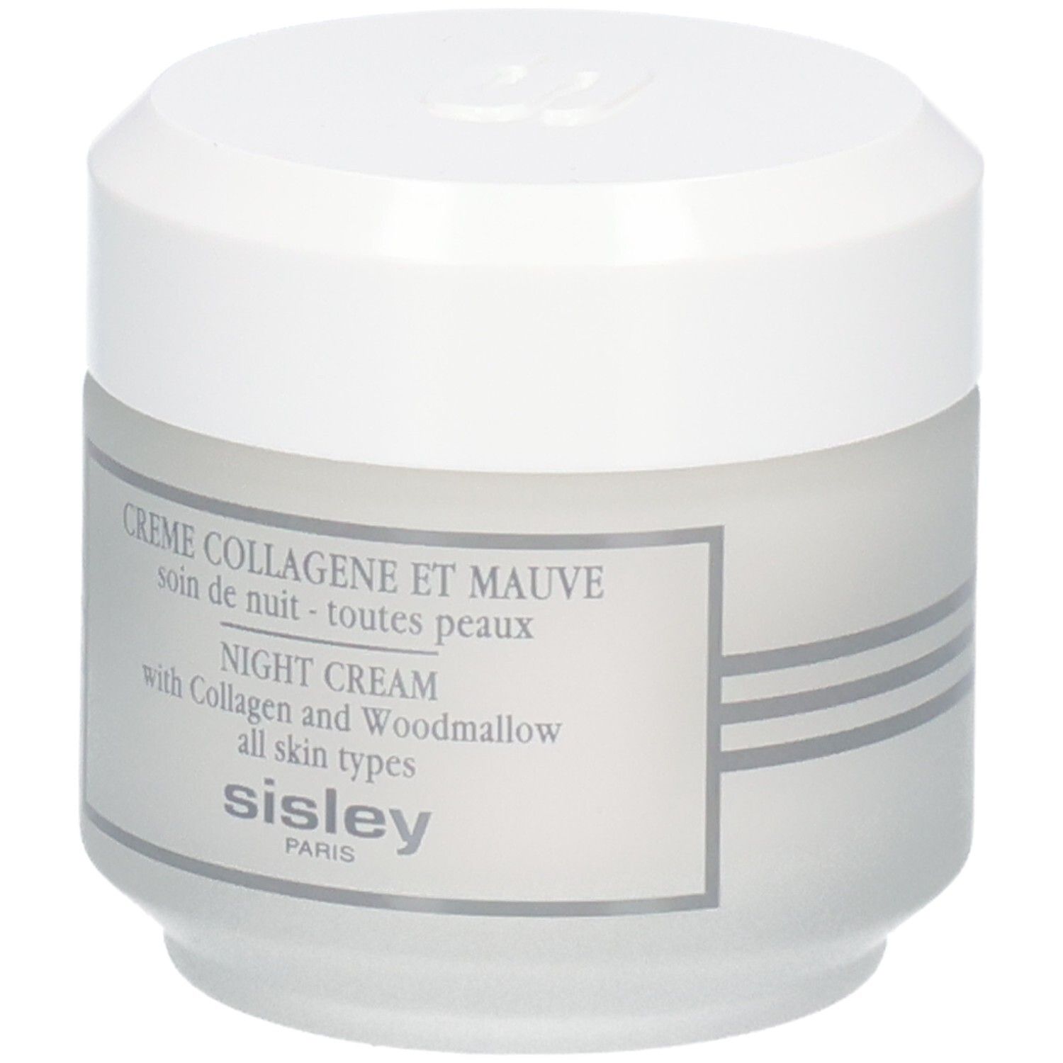 Sisley Creme Collagene et Mauve Nachtcreme, weißer Tiegel mit Beschriftung.