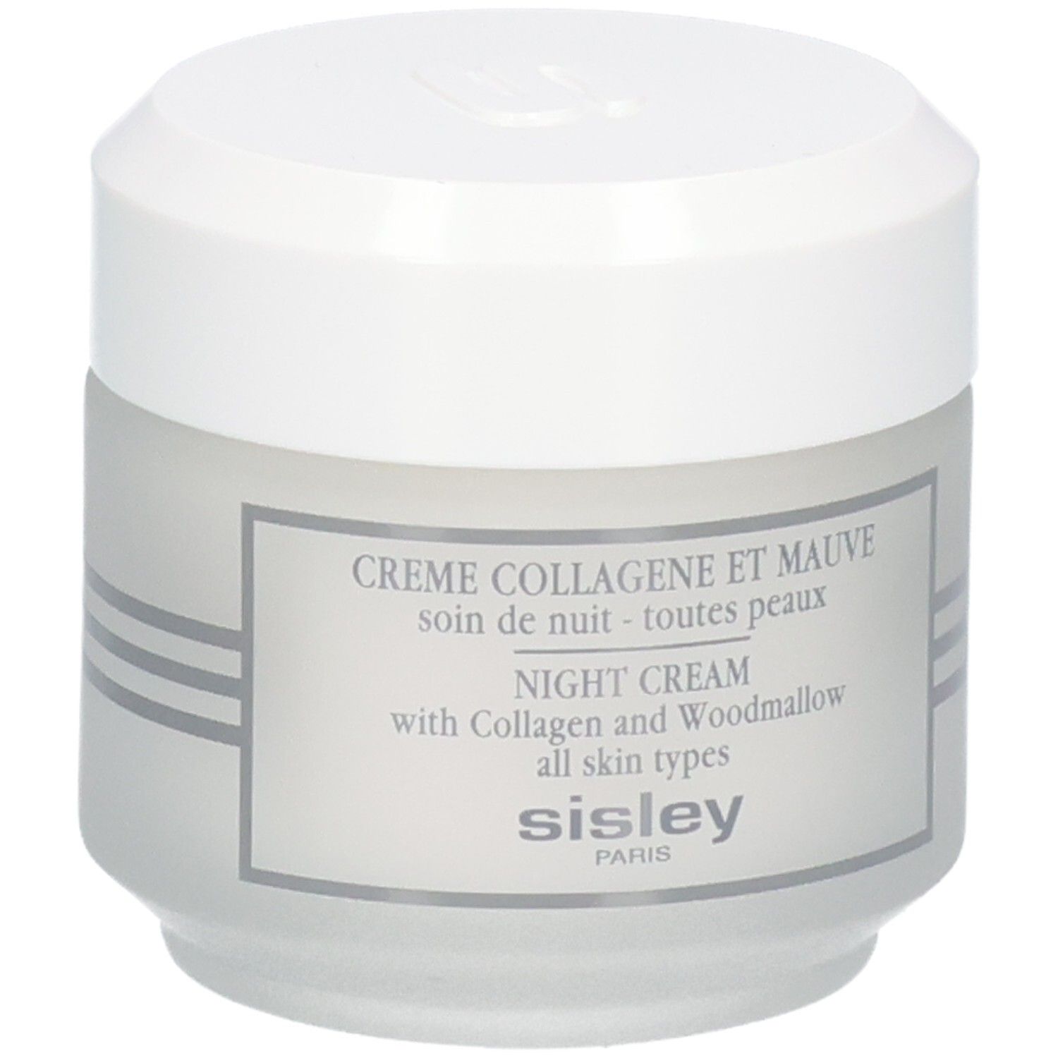 Sisley Creme Collagene et Mauve Nachtcreme, weißer Tiegel mit Beschriftung.
