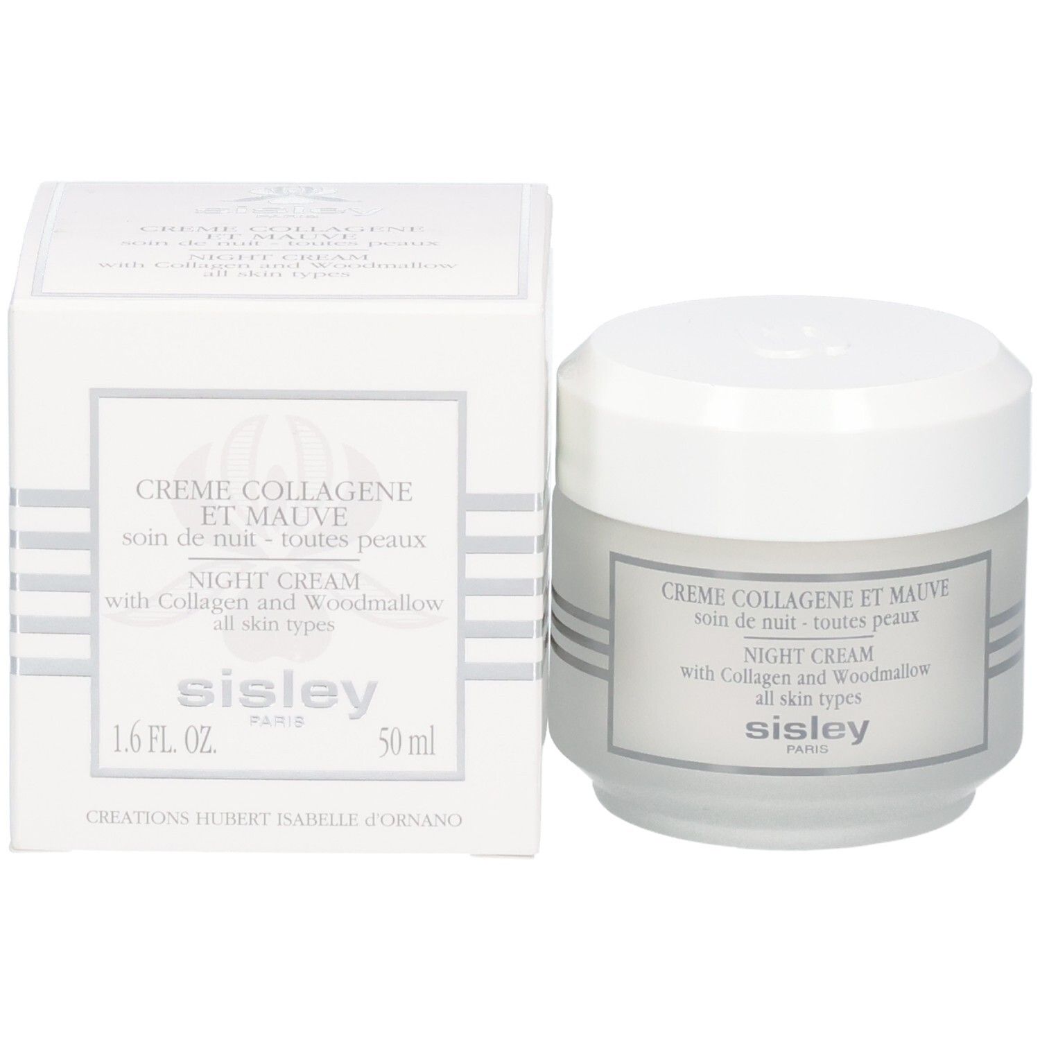 Sisley Creme Collagene et Mauve Nachtcreme und Verpackung, 50 ml.