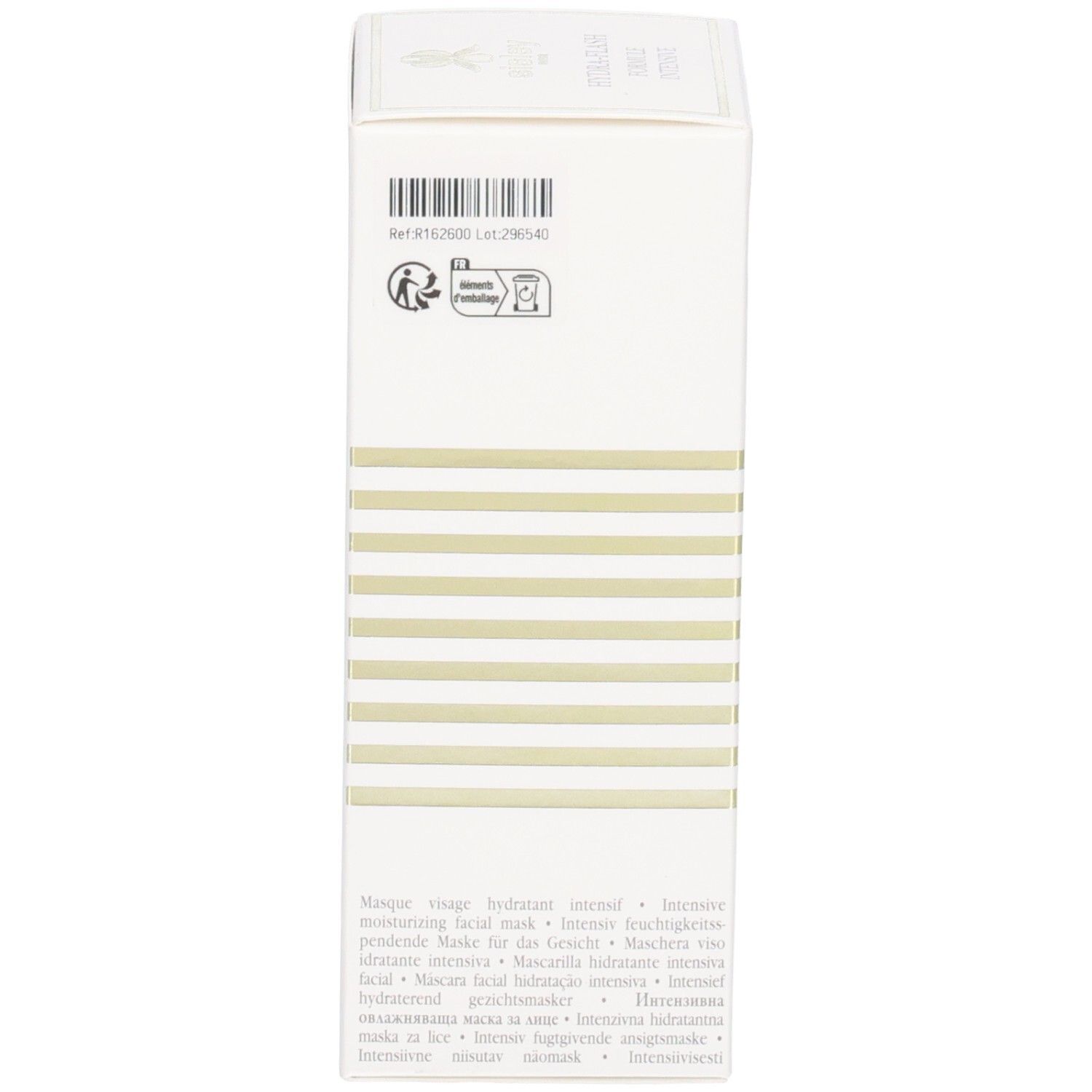 Seite der Sisley Hydra-Flash Formule Intensive Kartonverpackung mit Produktinformationen.